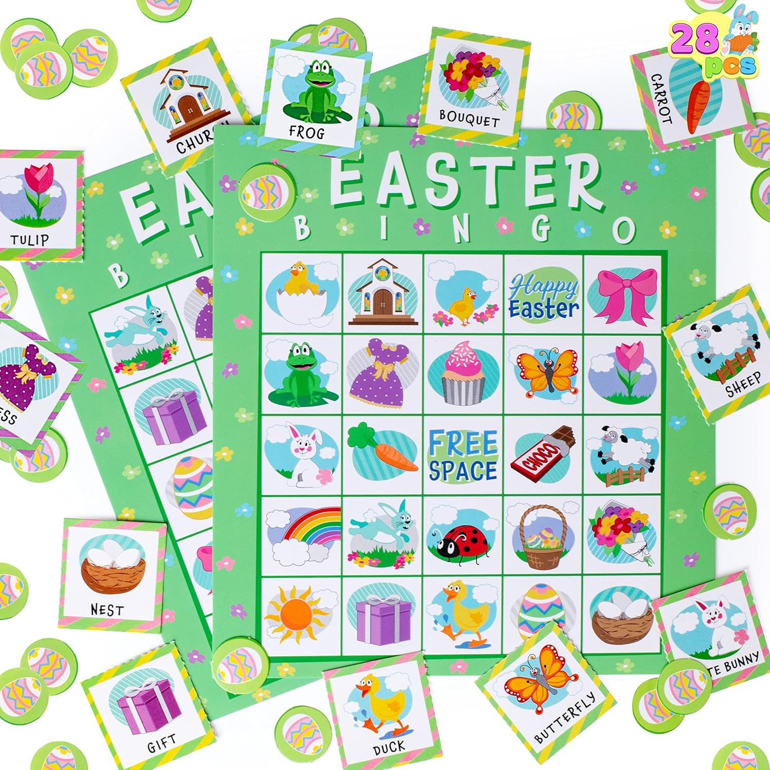 28 Players Easter Bingo Cards 5×5 Party Game Classroom Family Activity for Kids!