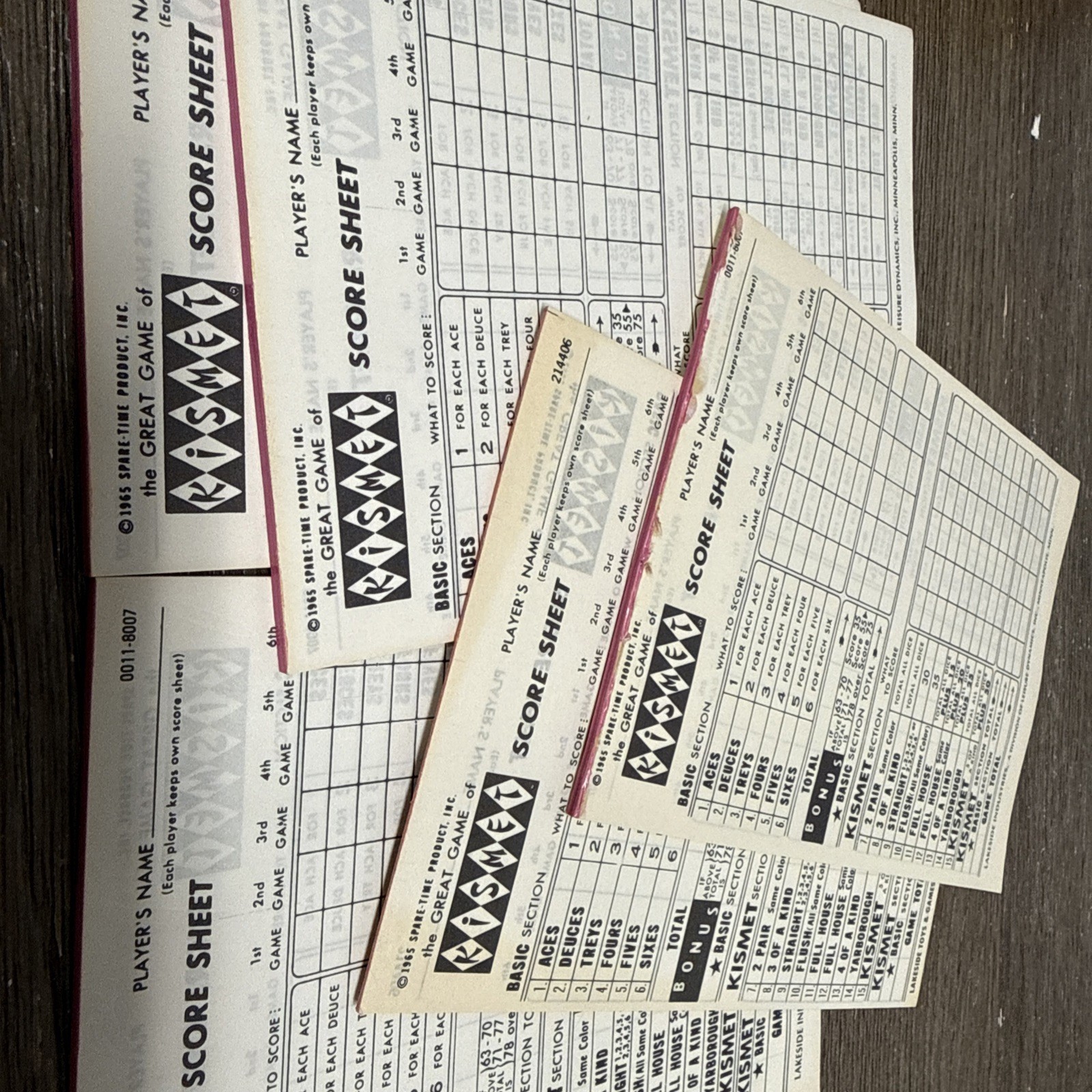 Score Pads Kismet Dice Game (1970) score pads 3 Unused Plus 2 Partials Plus
