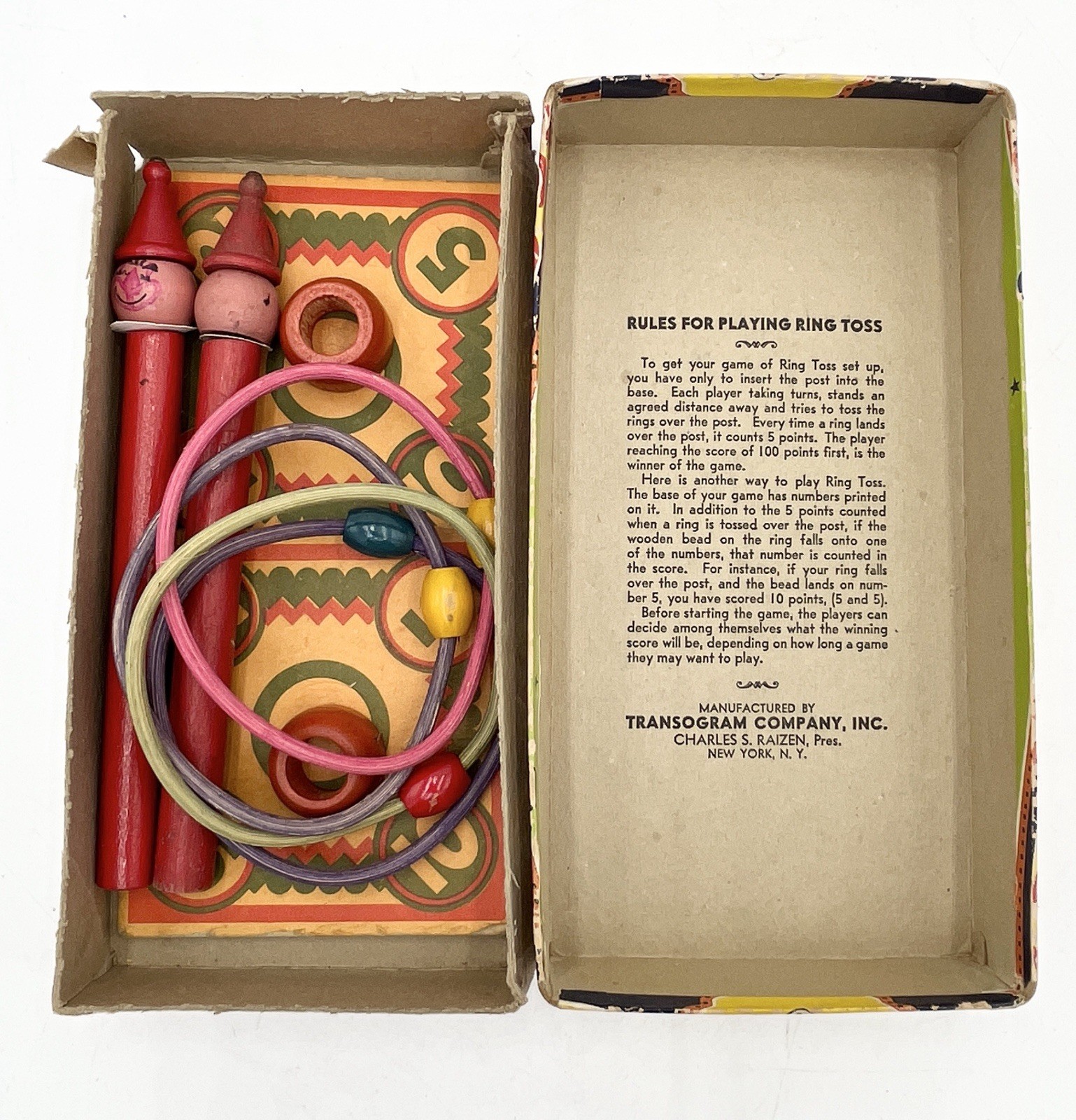 1939 Vintage No. 3220 Clown Ring Toss Game By Transogram Co., Inc NY Made In USA