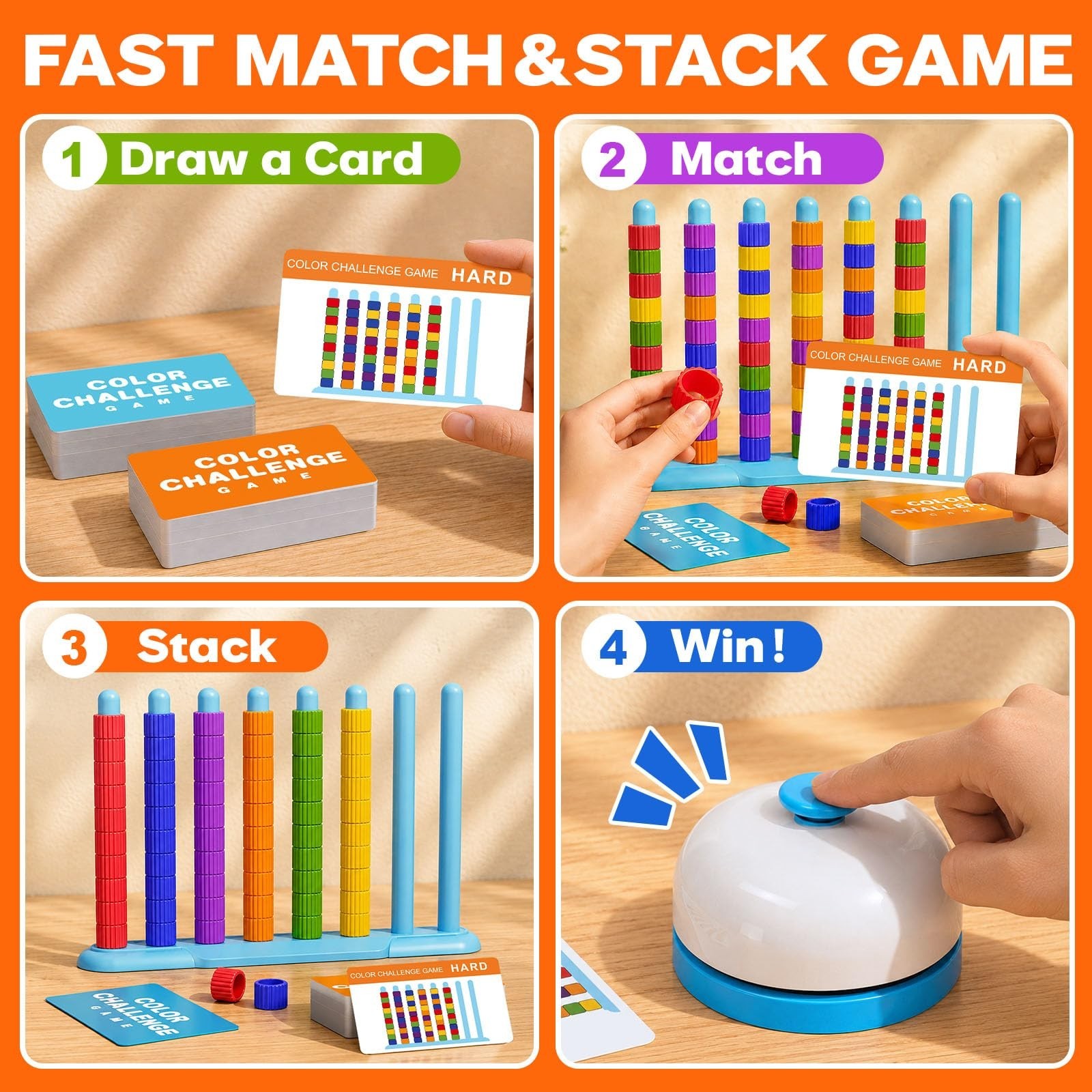 Color Challenge Game – 2 Pack Color Matching & Stacking Game for Family Fun, 100