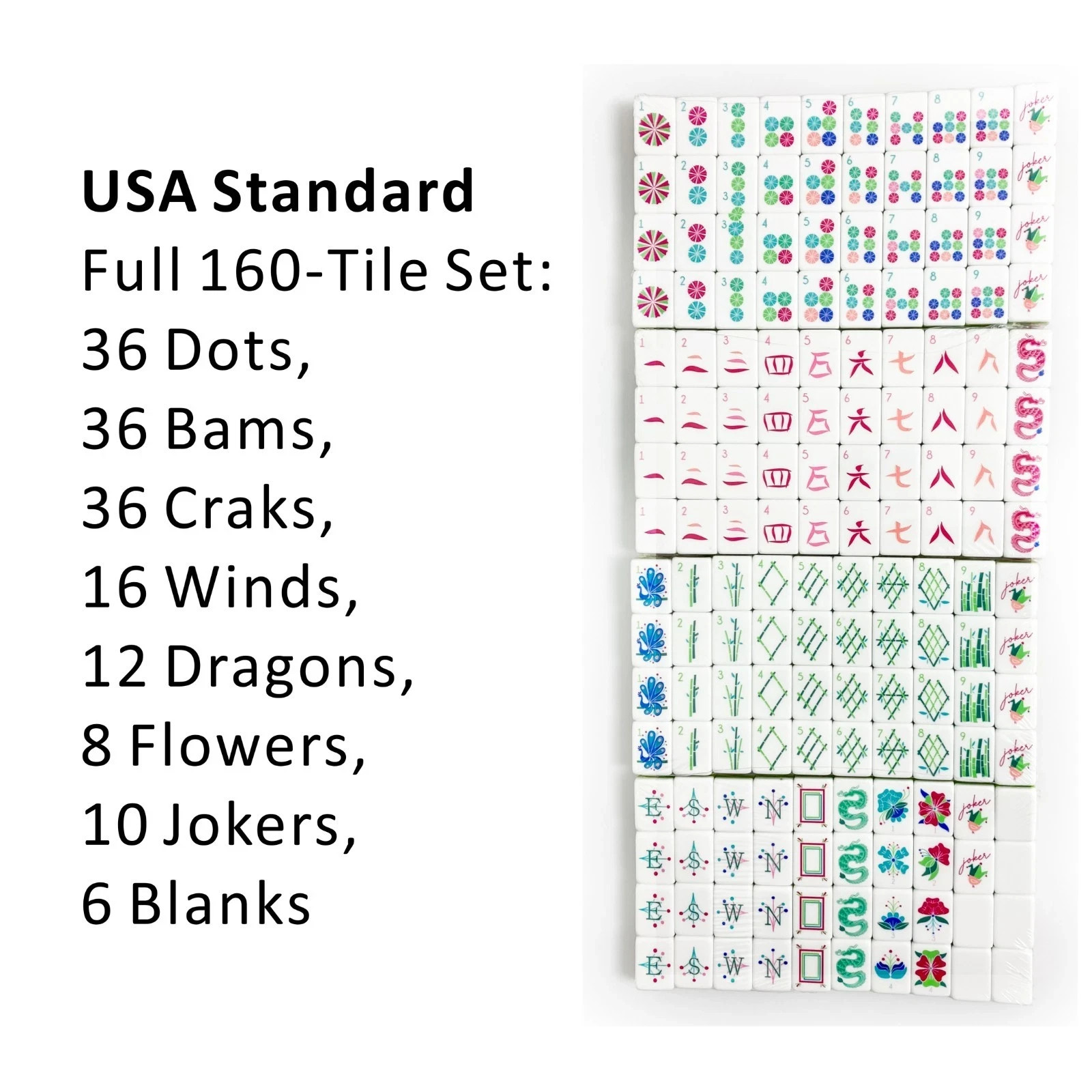 NEW! Vibrant Layered Mahjong Tiles – American Set 160 Tiles – Hot Pink Magenta