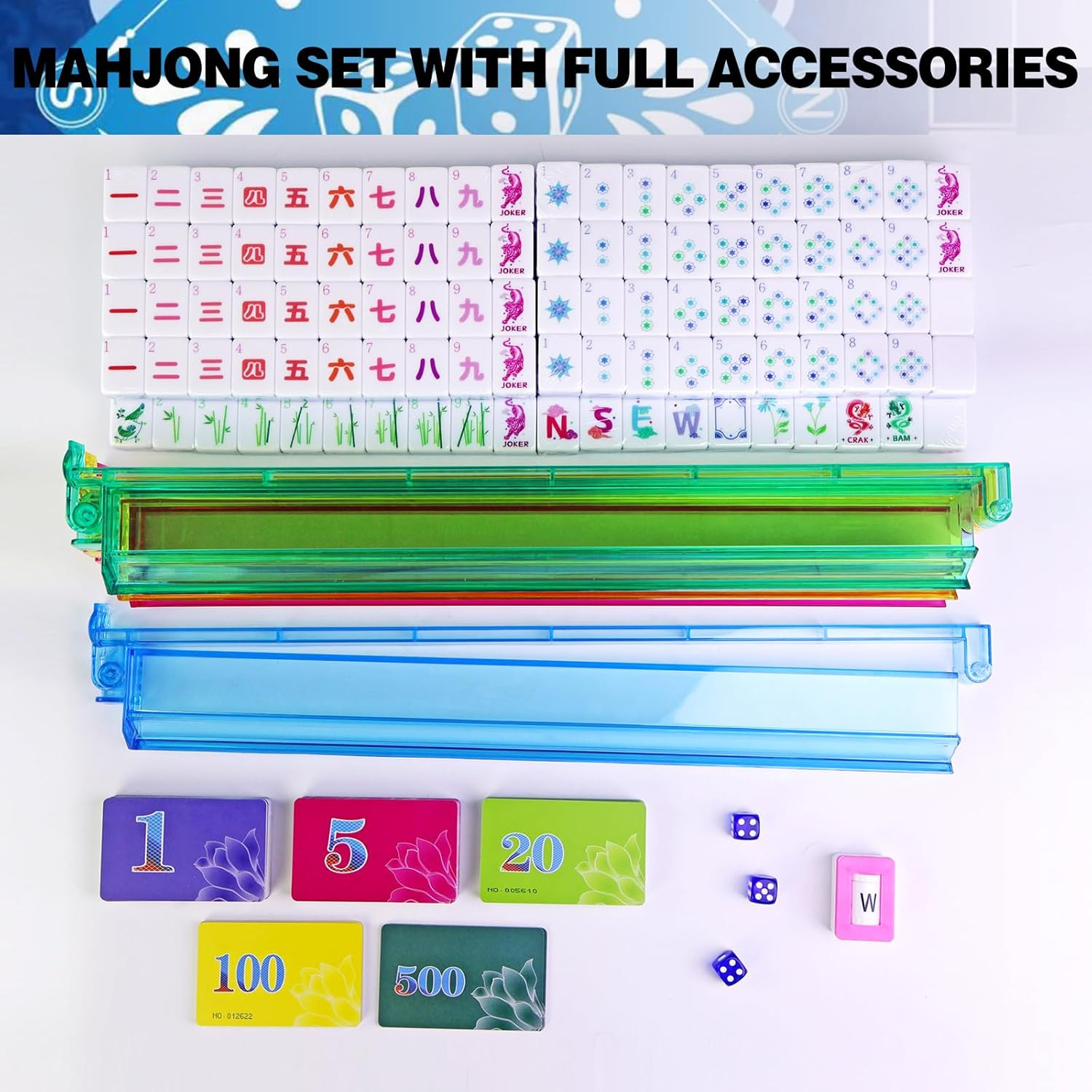 American Mahjong Game Set, Portable Carrying Bag,Acrylic 160 Tiles,Western Mahjo