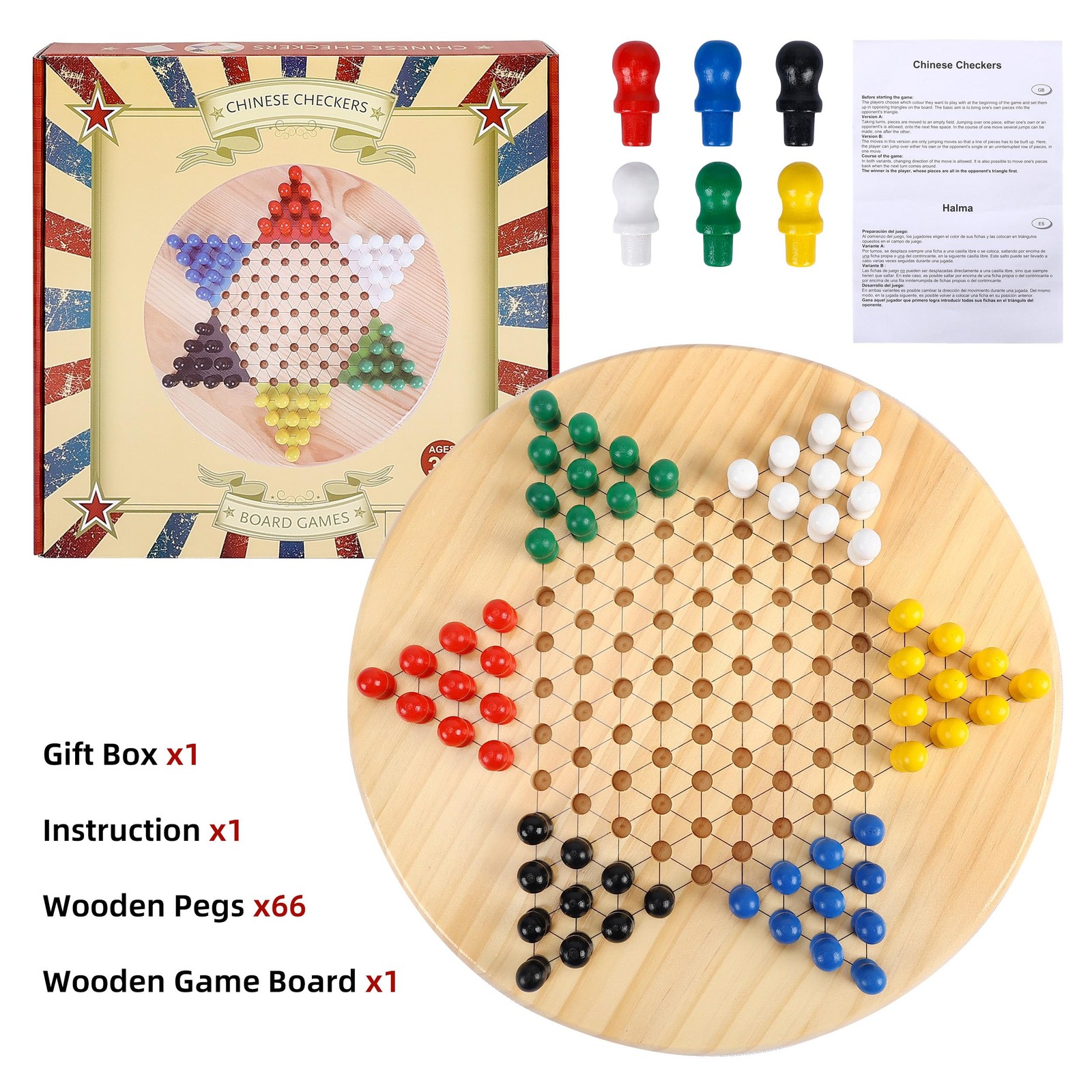 Chinese Checkers Board Game for Adults Seniors , 11.5 inches Wooden Checkers …