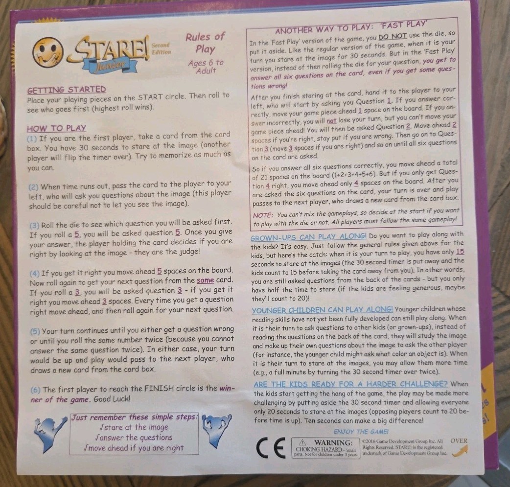 Stare! Junior Board Game Second Edition – Multi-Award Winner – Complete