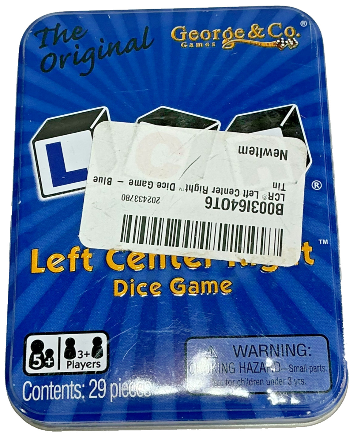 LCR® Left Center Right™ Dice Game – Blue Tin