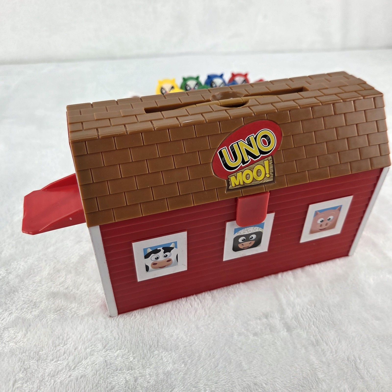 UNO Moo Game Complete With Barn Case Figures Mattel 2008