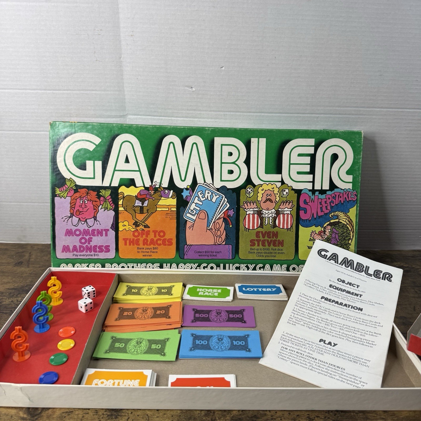 VINTAGE Gambler COMPLETE Parker Brothers 1977 Classic Game of Chance Luck Notes