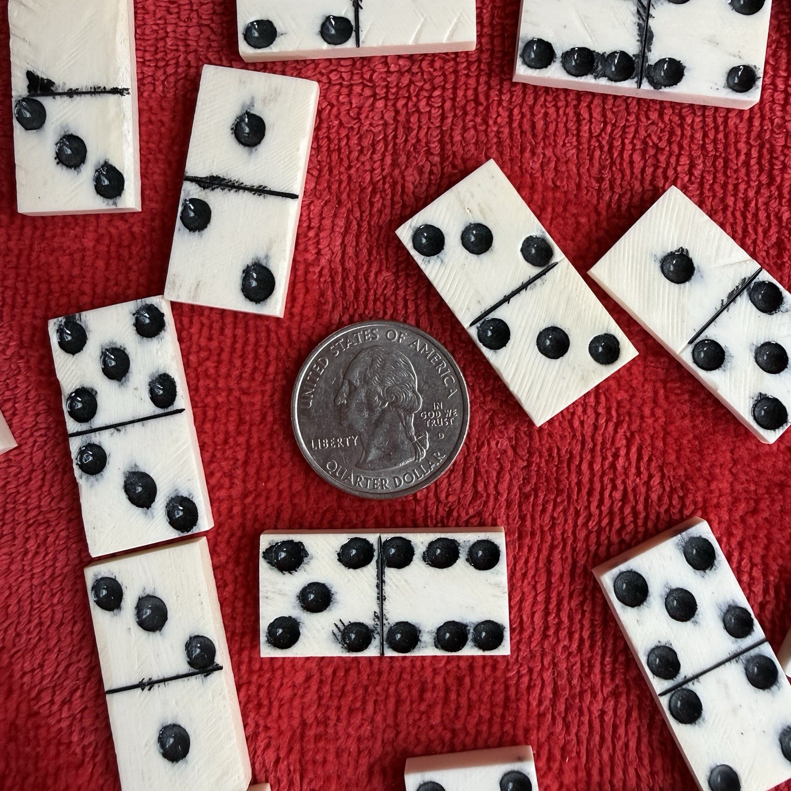 Vintage Miniature Domino Travel Tile Mini Game 28 Bone tiles in Handmade Box