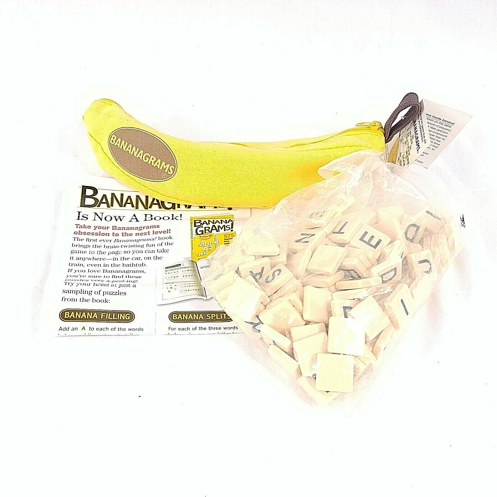 Bananagrams Word Tile Game In Banana Pouch Tiles Instructions Family Game