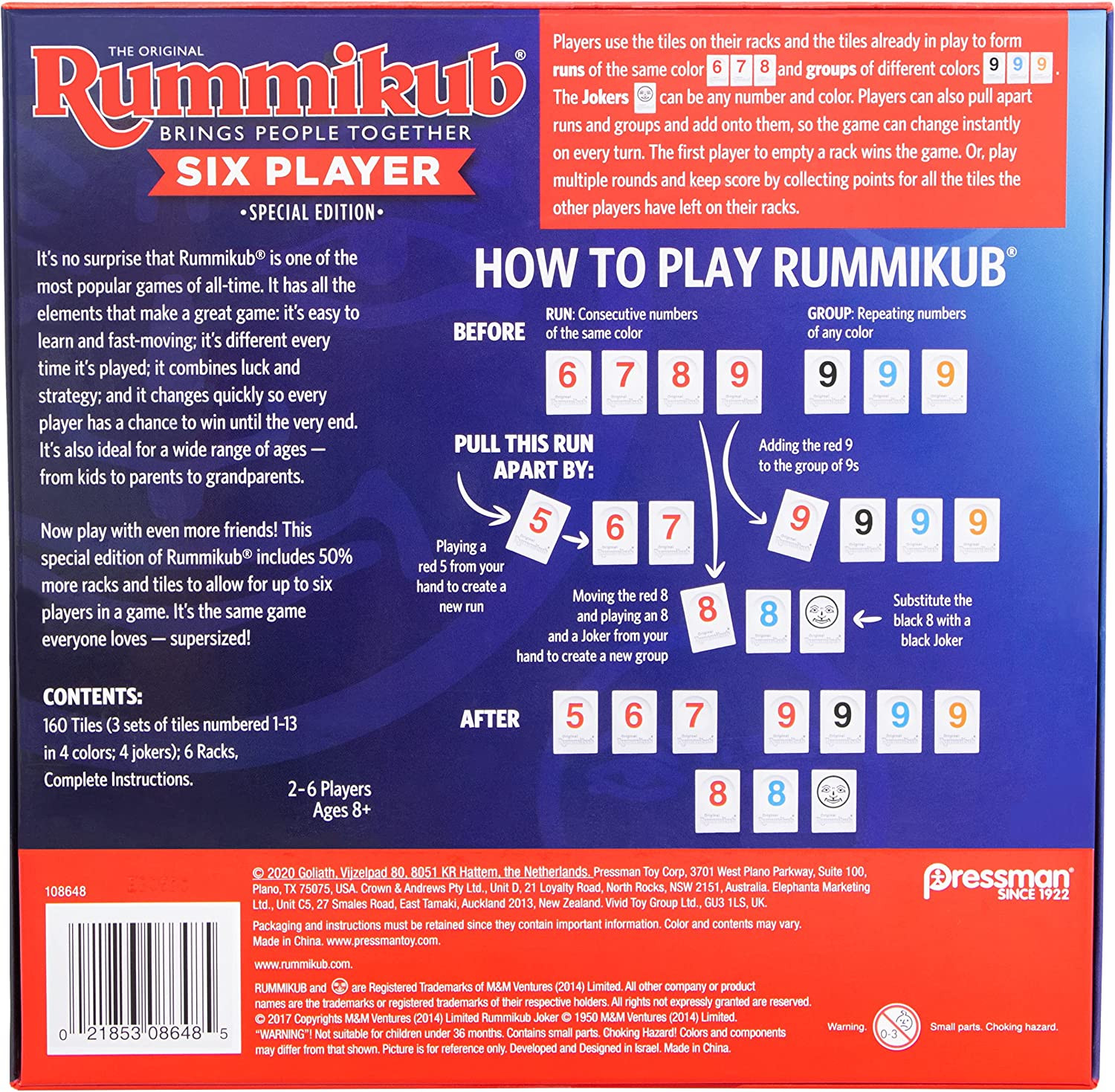 Rummikub Six Player Edition – the Classic Rummy Tile Game – More Tiles and More