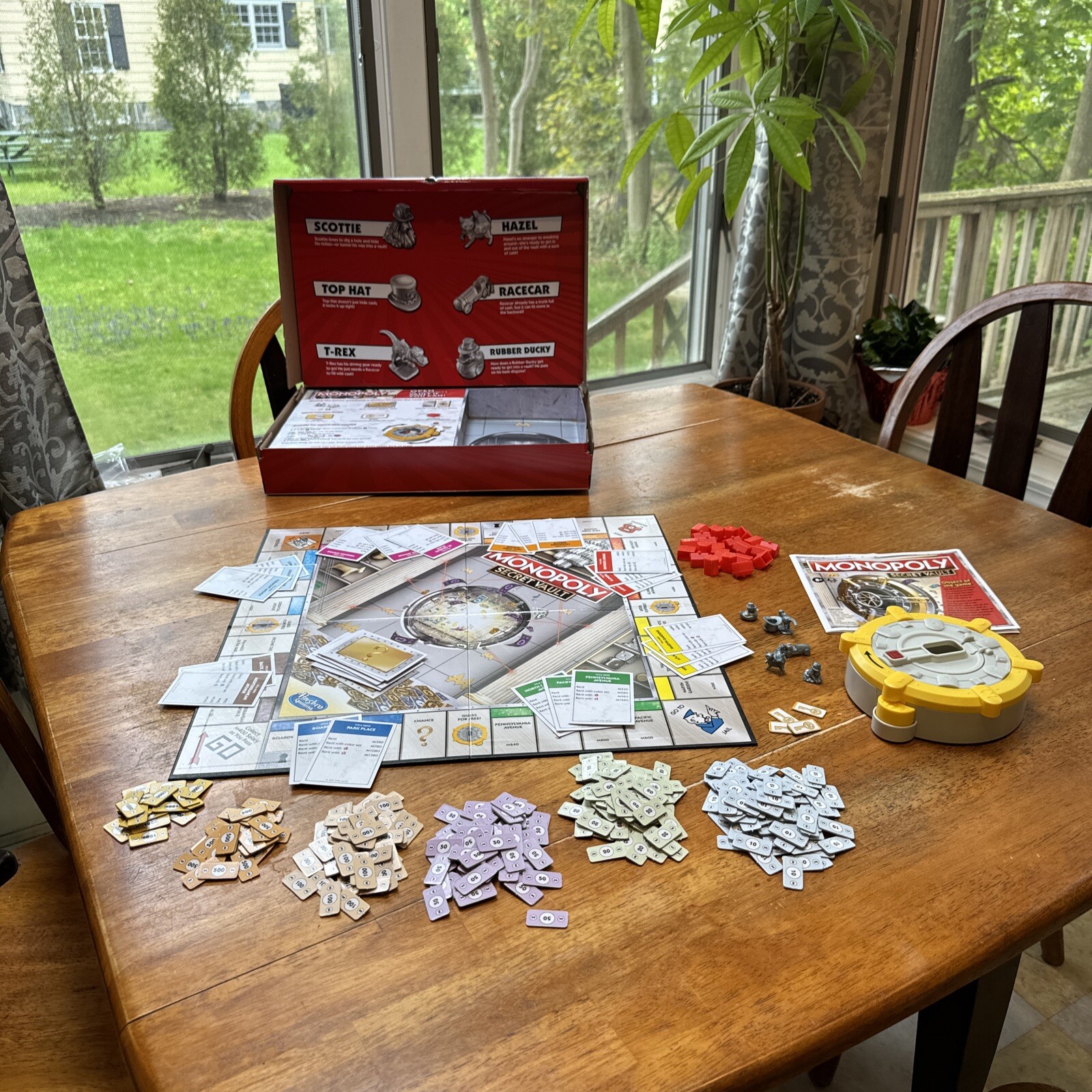MONOPOLY Secret Vault Board Game Cat Dinosaur 99% Complete Missing Dice