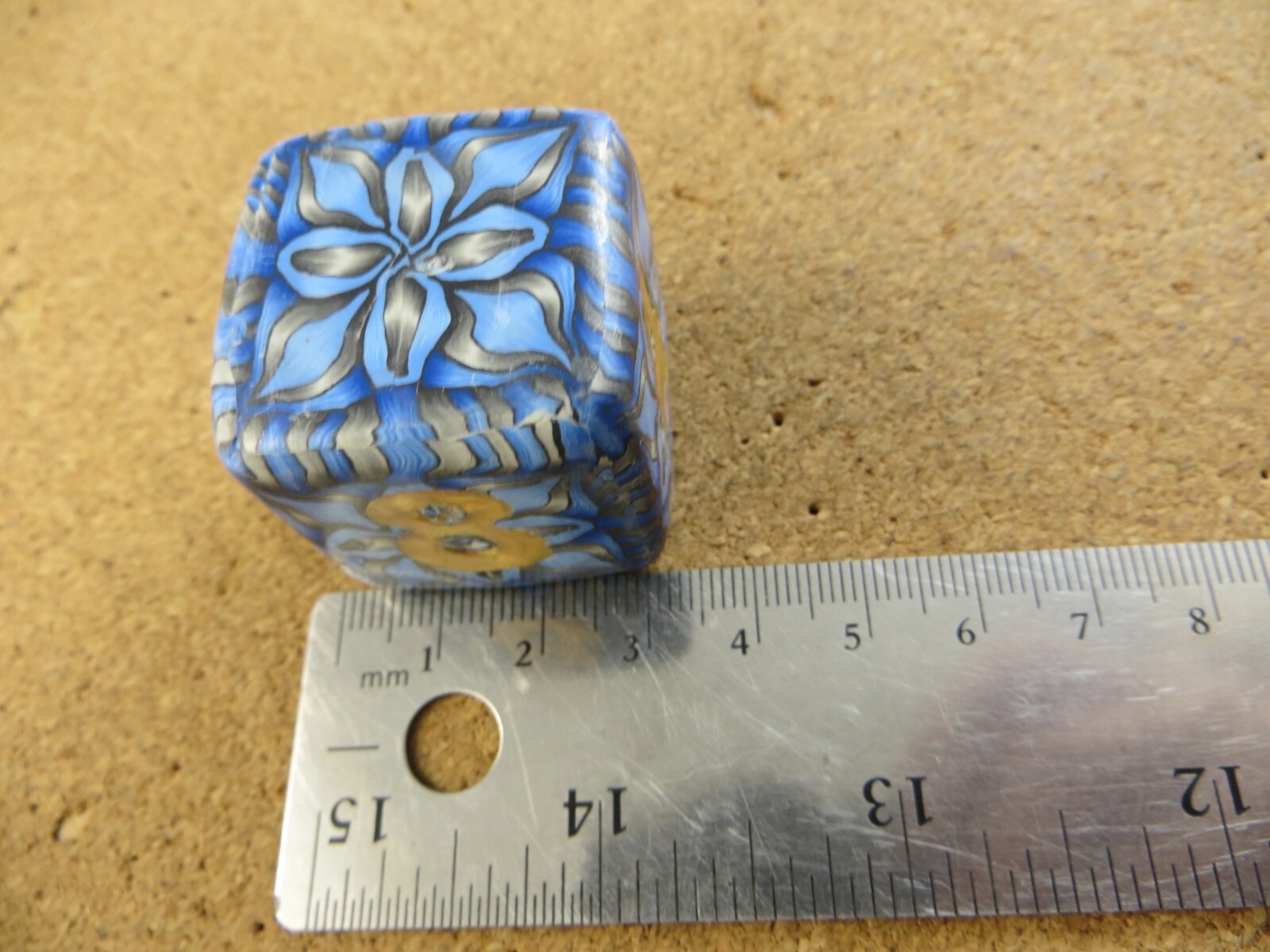 Jena’s Handmade Backgammon Doubling Cube Blue Gold Gray One of A Kind #268