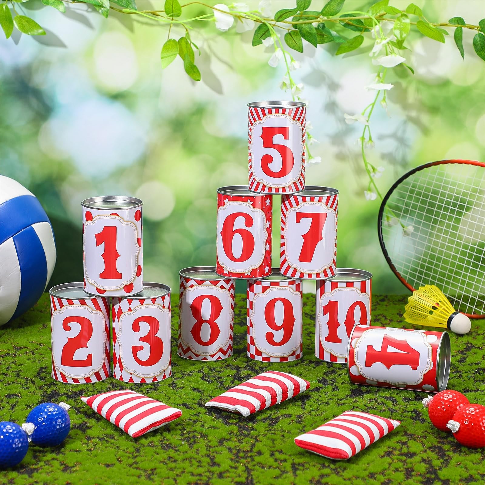 Bean Bag Toss Game 13 Pcs Carnival Can 10 Tin Cans PullCrease Games Easter Party