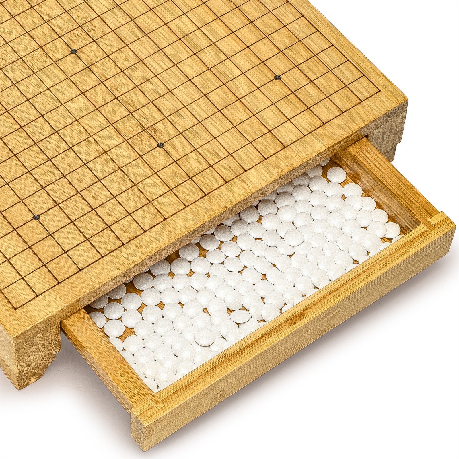 Bamboo Go Game Set – 12.6 x 12.2″ Wooden Board & Double Convex Stones