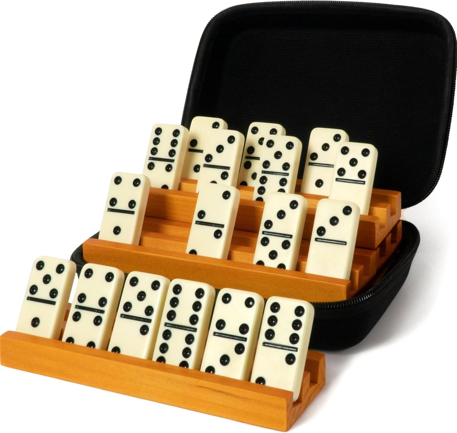 Queensell Dominos Set for Adults with 4 Domino Racks – Double 6 Dominoes Set …
