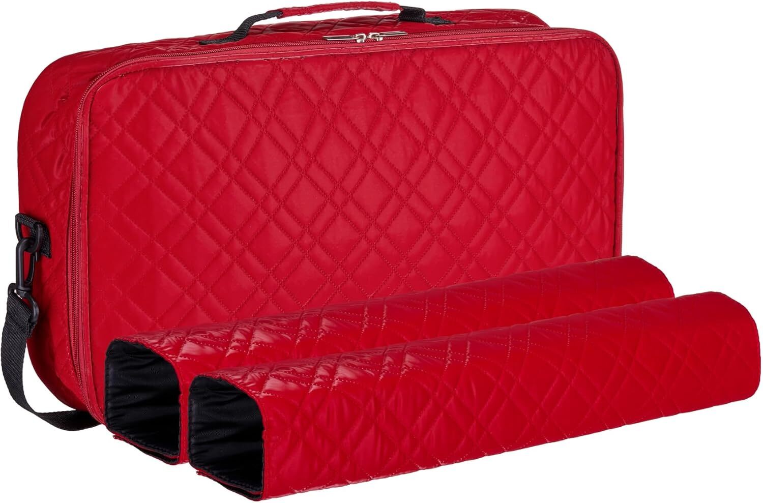 “Red”Quilted PU Leather Mahjong Carry Bag with Zippered Storage Pocket.
