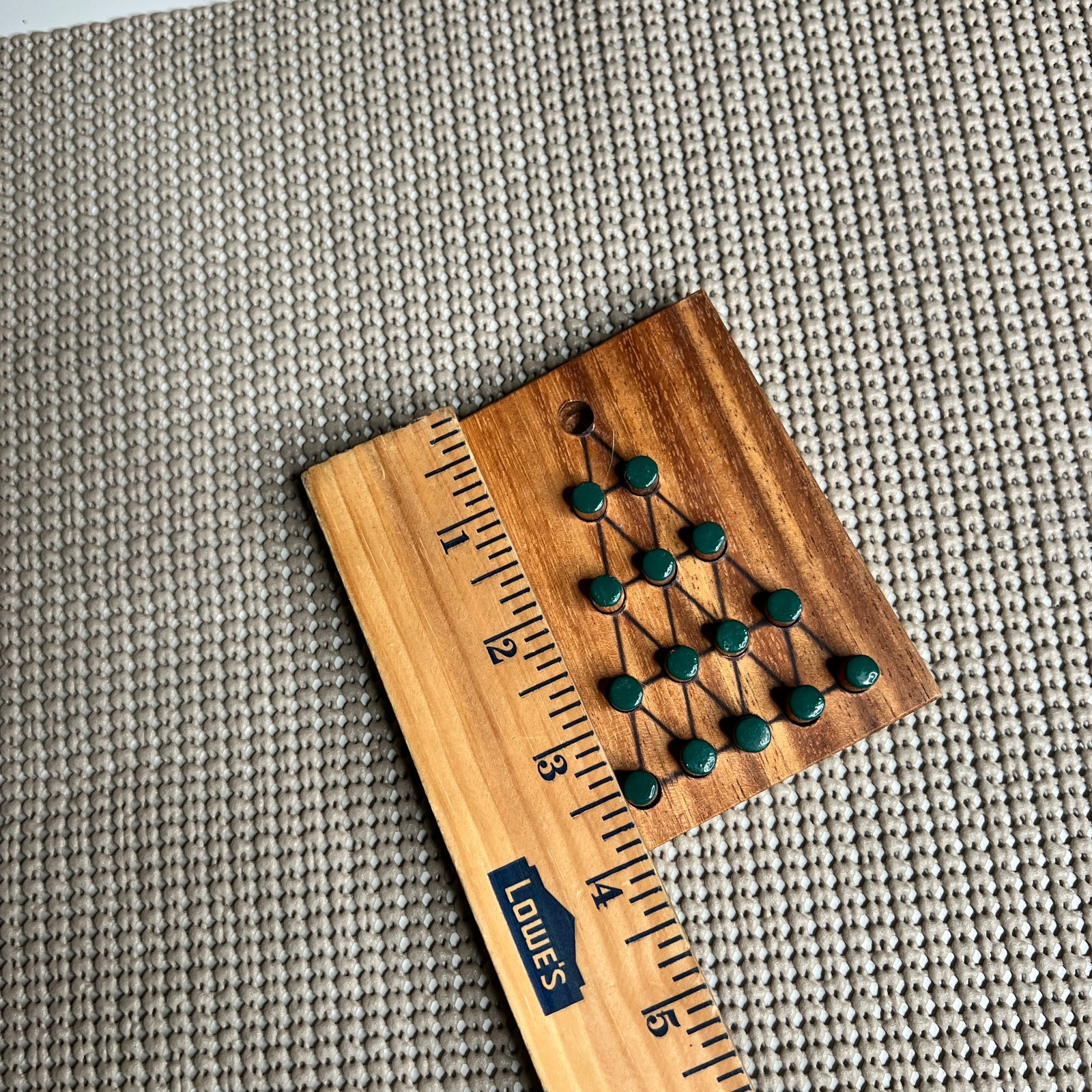 Vintage Wooden Peg Solitaire Triangle Board Game with Green Pegs