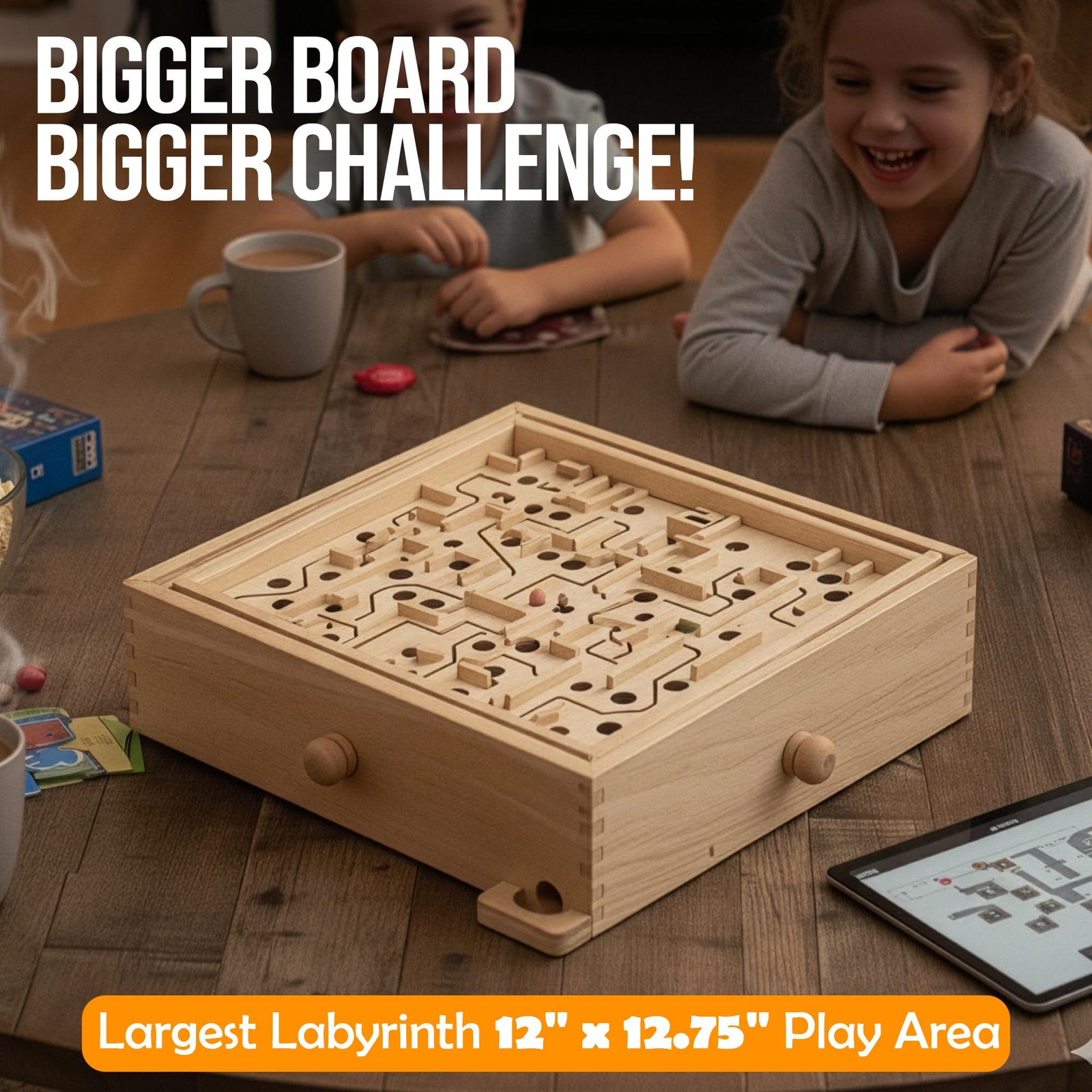 Wooden Labyrinth Marble Maze Game, Large 12.75″ x 11.5″ Tilt Maze Game Board …