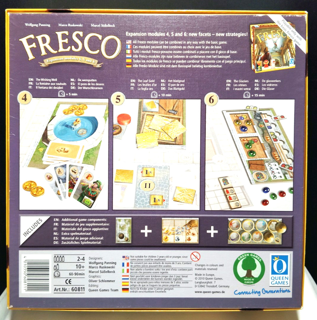 Fresco Queen Games 2010 Board Game Complete Mostly Unpunched 2010 DSP Winner