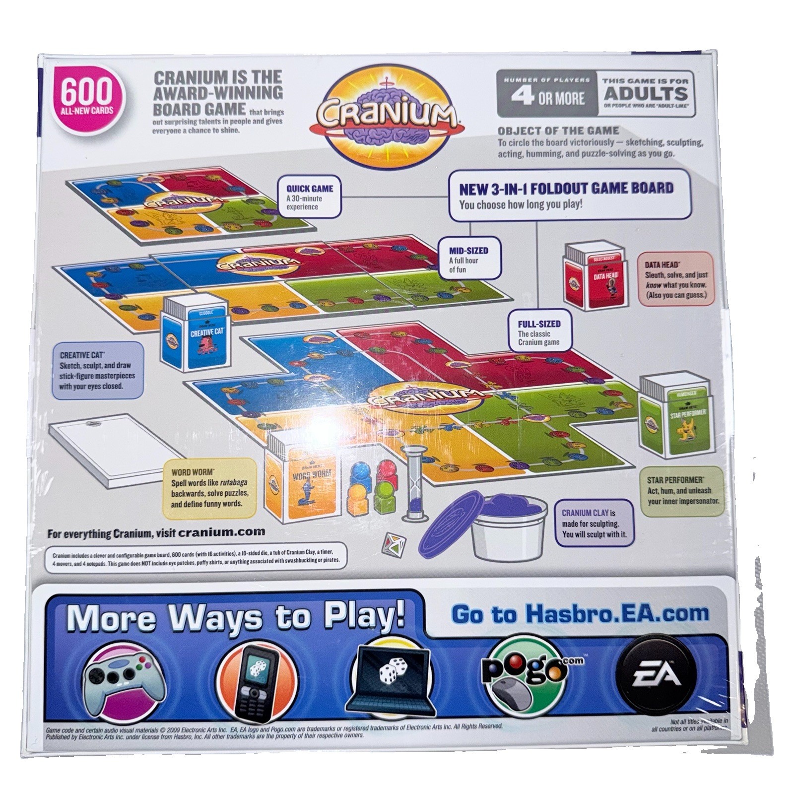 NEW Sealed Cranium 3-in-1 Board Game Hasbro 2009 Adult Party Game 600 Cards