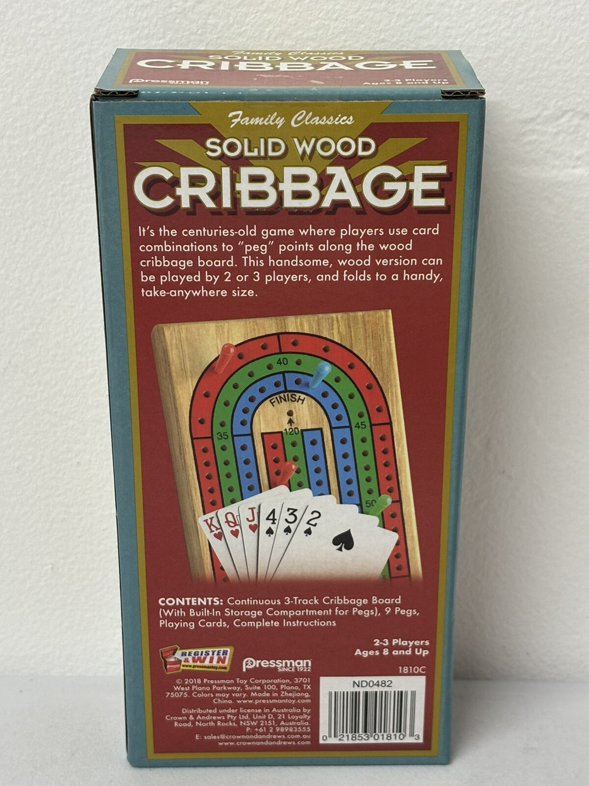 Solid Wood Cribbage – 3 Track Board, Pegs, Cards, and Complete Instructions NEW!