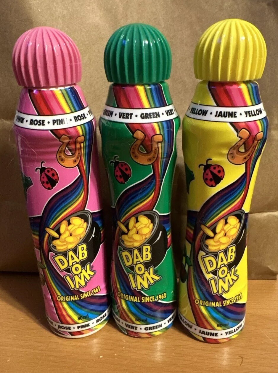 Dab-O-Ink 3 Ounce Bingo Markers Set of 3 Daubers 1 Each Yellow, Green & Pink