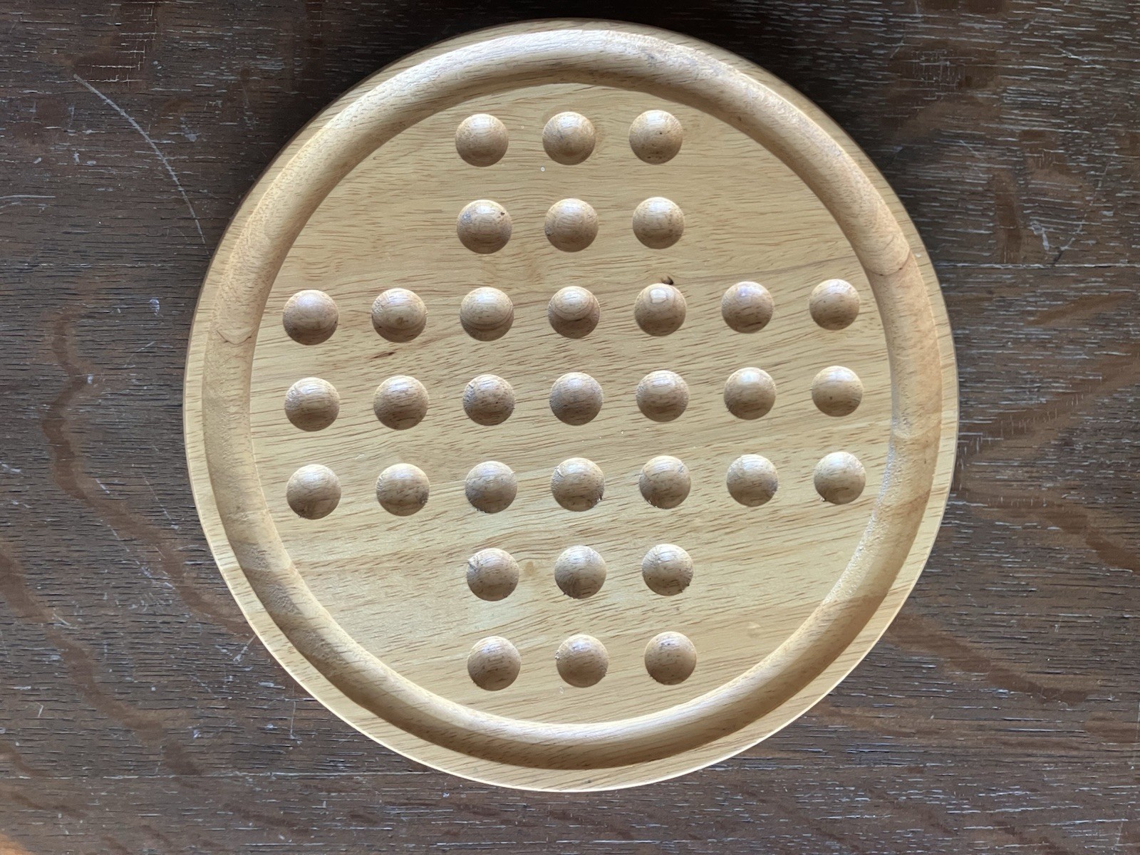 Vintage Wooden Solitaire Board Game with Marbles – Classic Strategy Puzzle