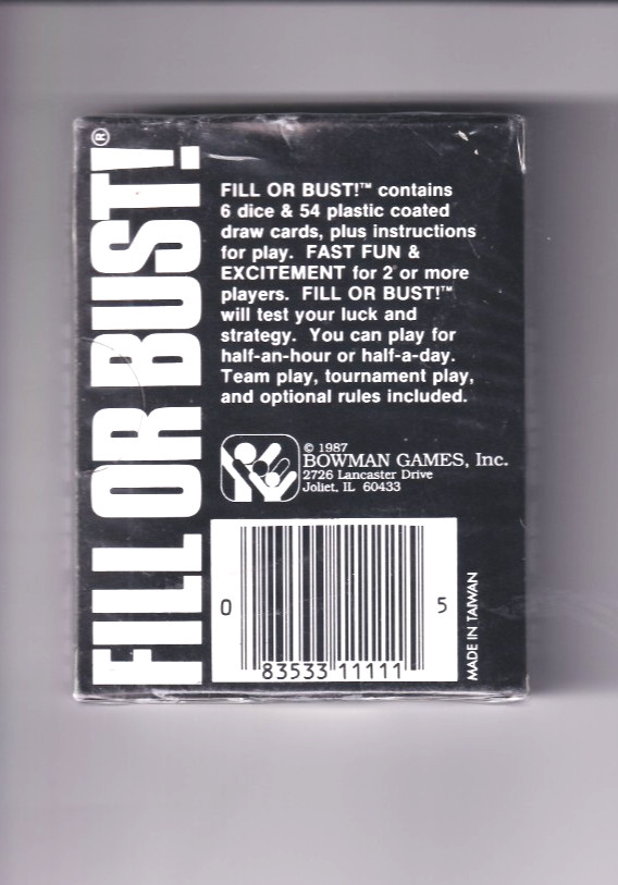 VINTAGE 1987 RARE BOWMAN FILL OR BUST CARD GAME new sealed old stock