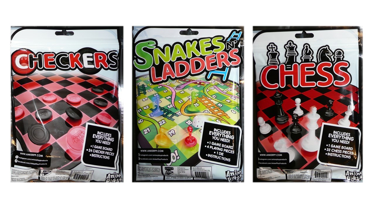Mini Classic Board Games Checkers Chess Snakes & Ladders Family Fun Travel 3-Pk