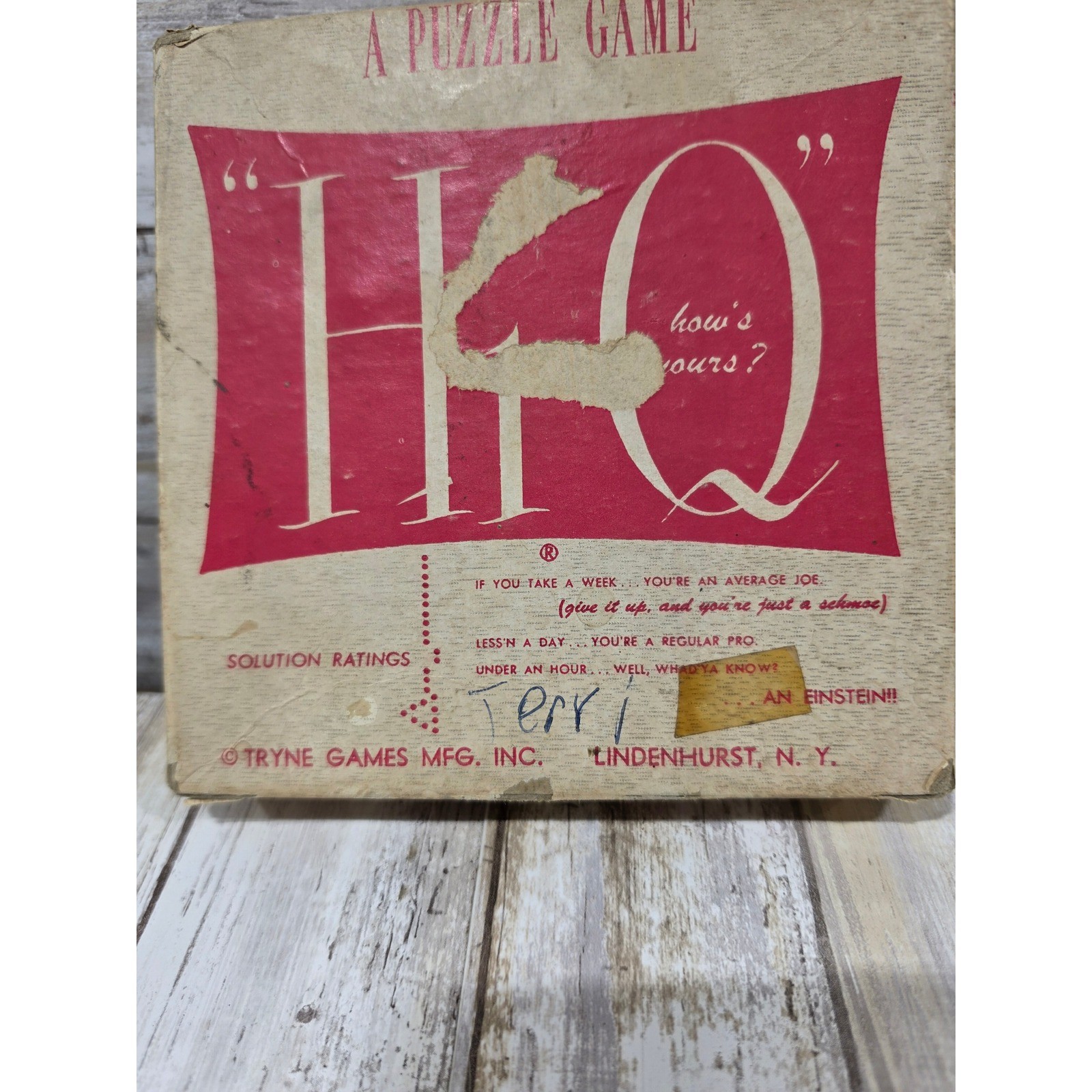 Vintage Hi-Q Puzzle Game Tryne Games Mfg Inc Lindenhurst NY Peg Solitaire Retro