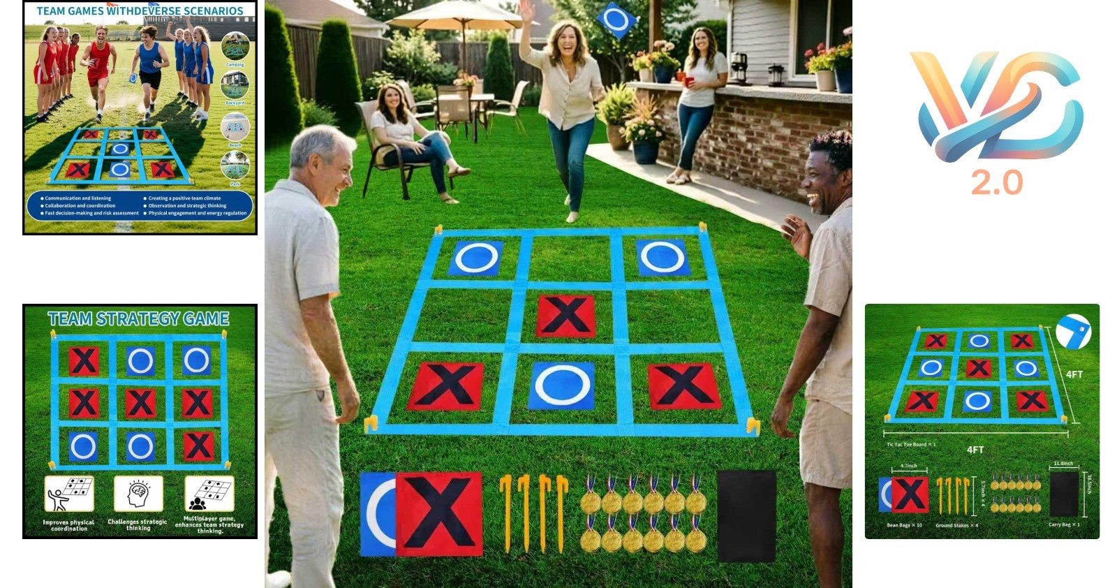 Giant Outdoor Tic Tac Toe Game for Kids Adults Lawn Yard Carnival Playground