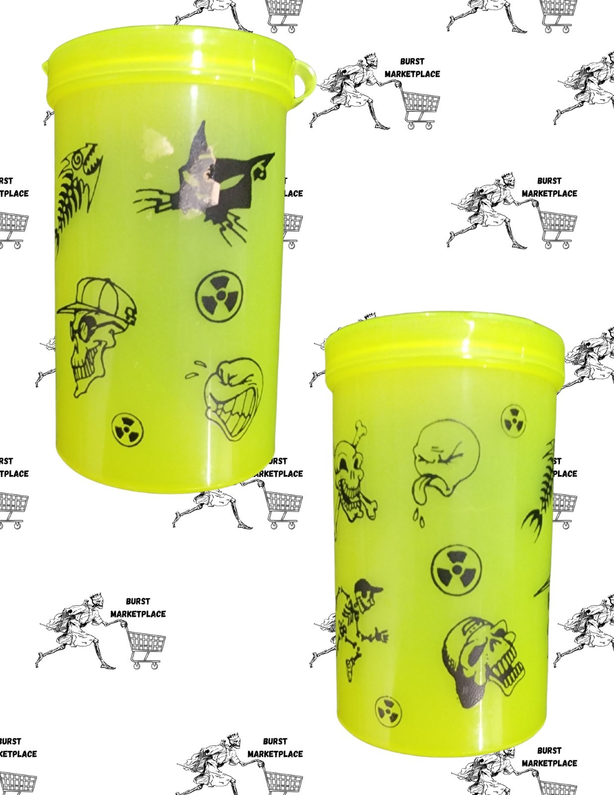 Vintage 1990s 3 Inch Whackers! Brand POG Tube Neon Yellow Rare Aliens And Skulls