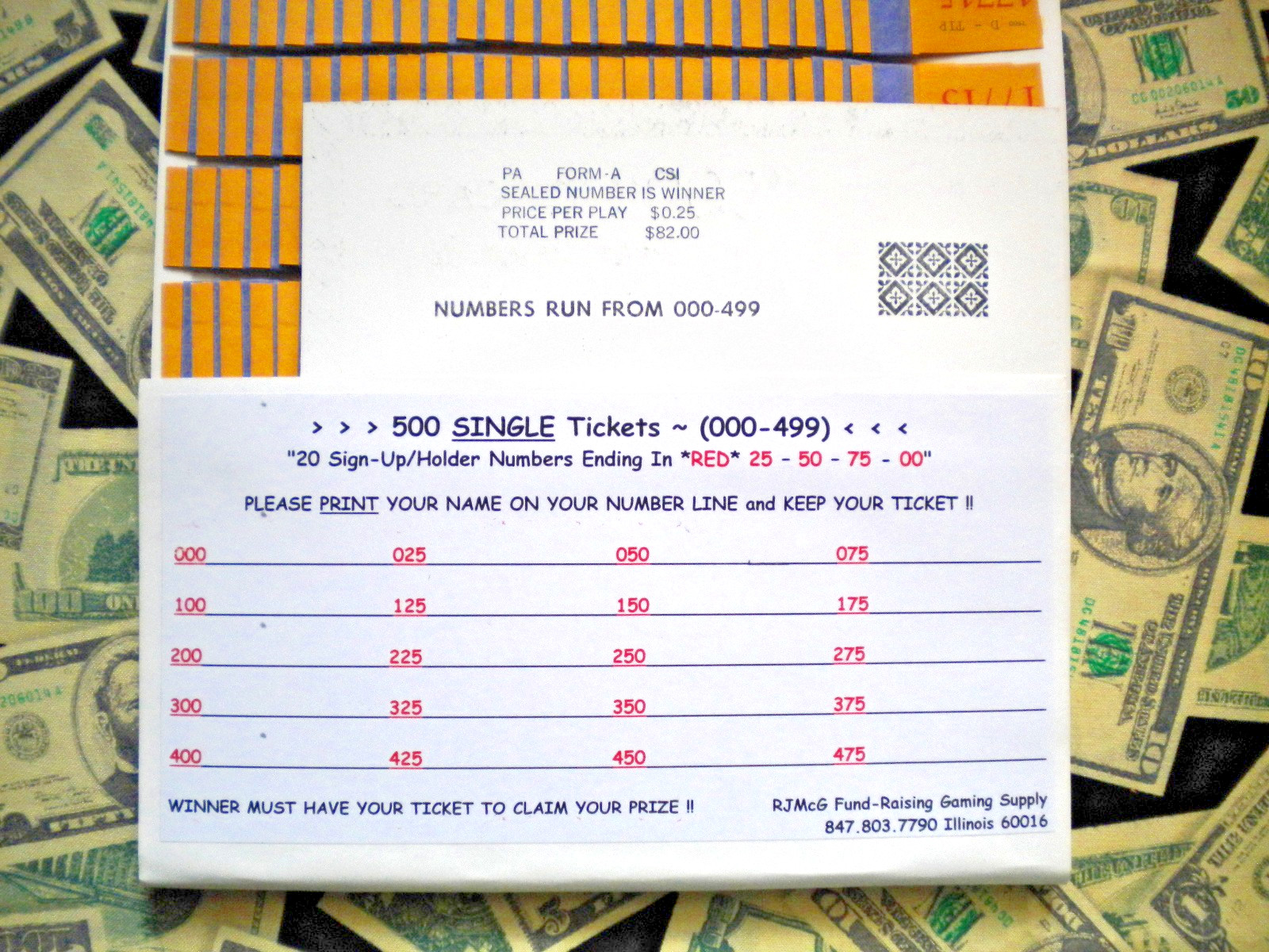 ( 1 ) 500 REGULAR TIP “NOT Sure” (000-499) Numbers Ending In 25-50-75-00 PullTab