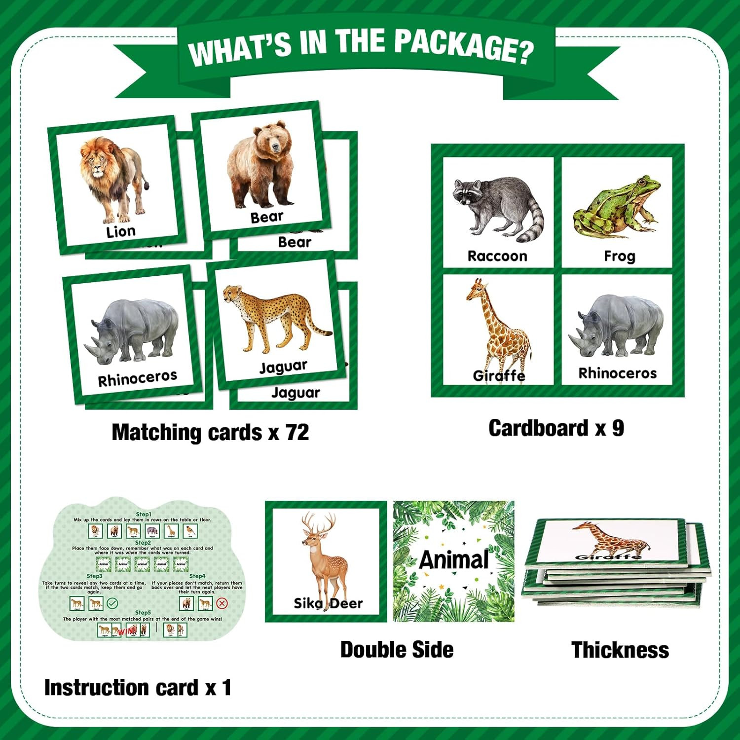 82 Pcs Memory Matching Games Animals Matching Cards Wild Animals Memory Game Jun