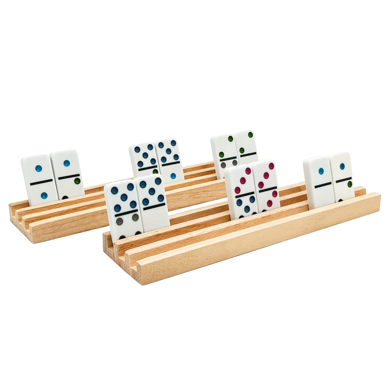 SUTIMSHE Wooden Domino Racks/Trays Set of 8 Natural Domino Trays Holders Orga…