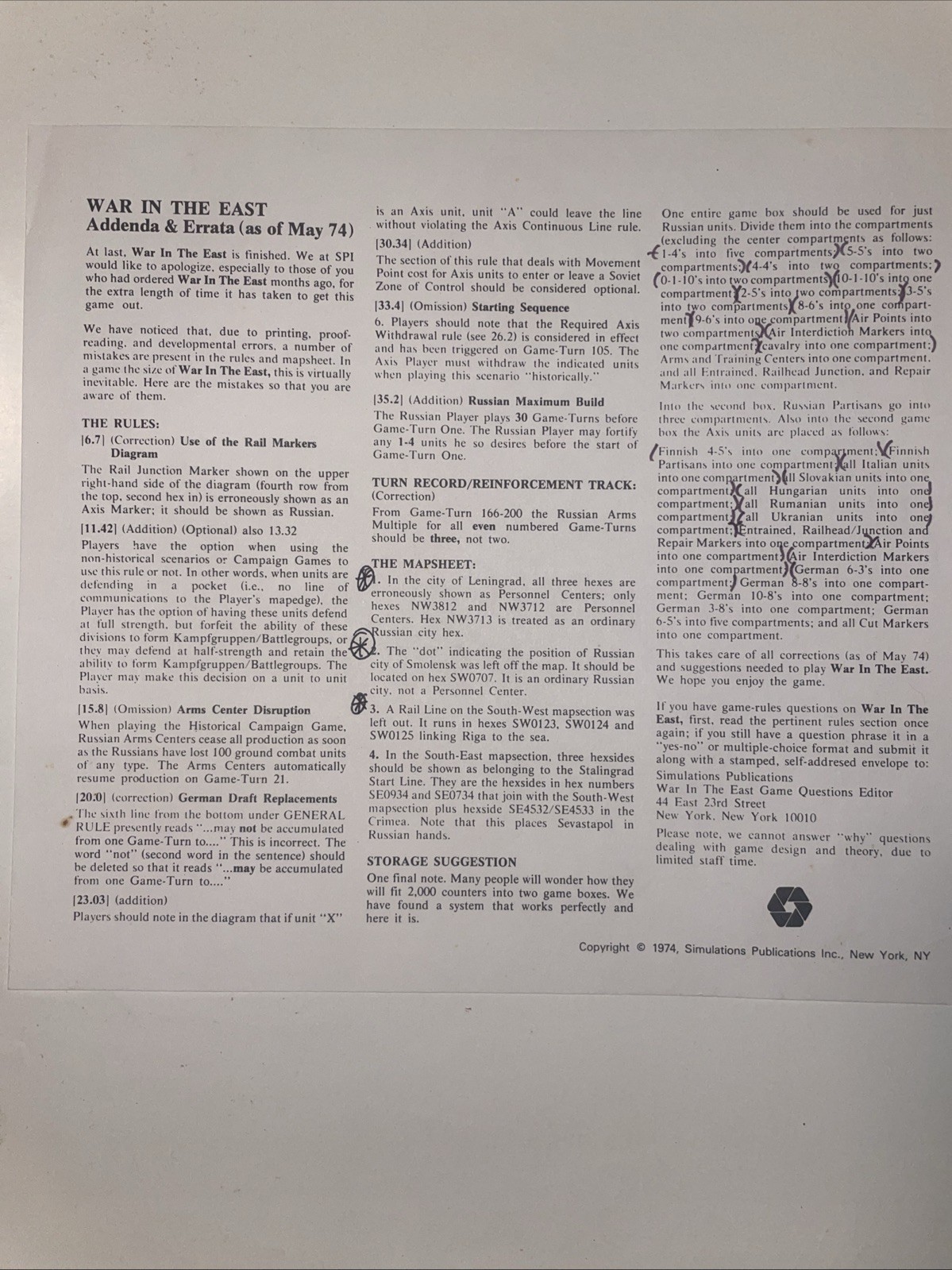 SPI. 1974. War In The East. Punched. Vintage Collectible. Rare.