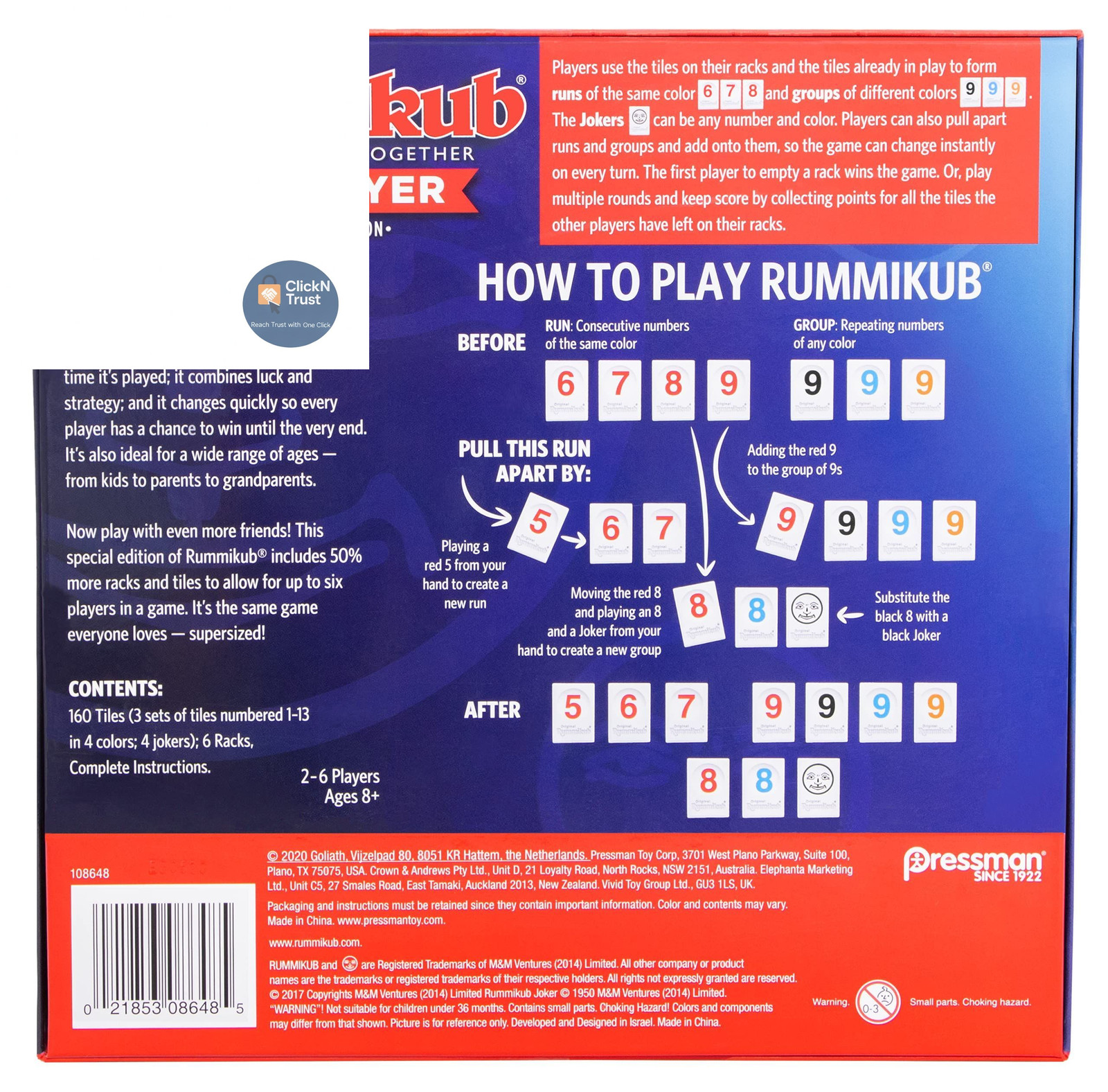 Rummikub Six Player Edition – The ca. 6.35 cm x 26.67 x cm, Blue