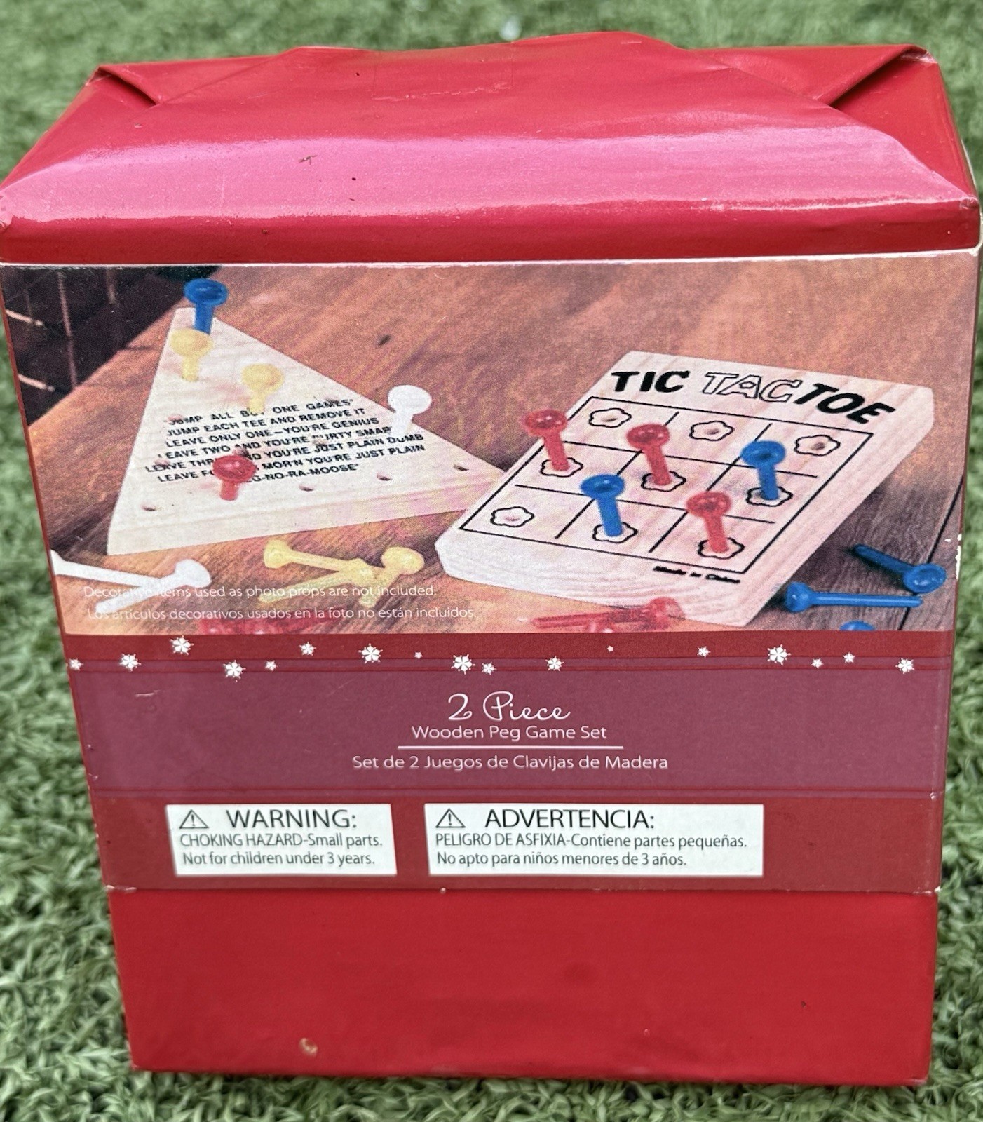 2-Piece Wooden Peg Game Set – Triangle Puzzle & Tic Tac Toe – New in Box