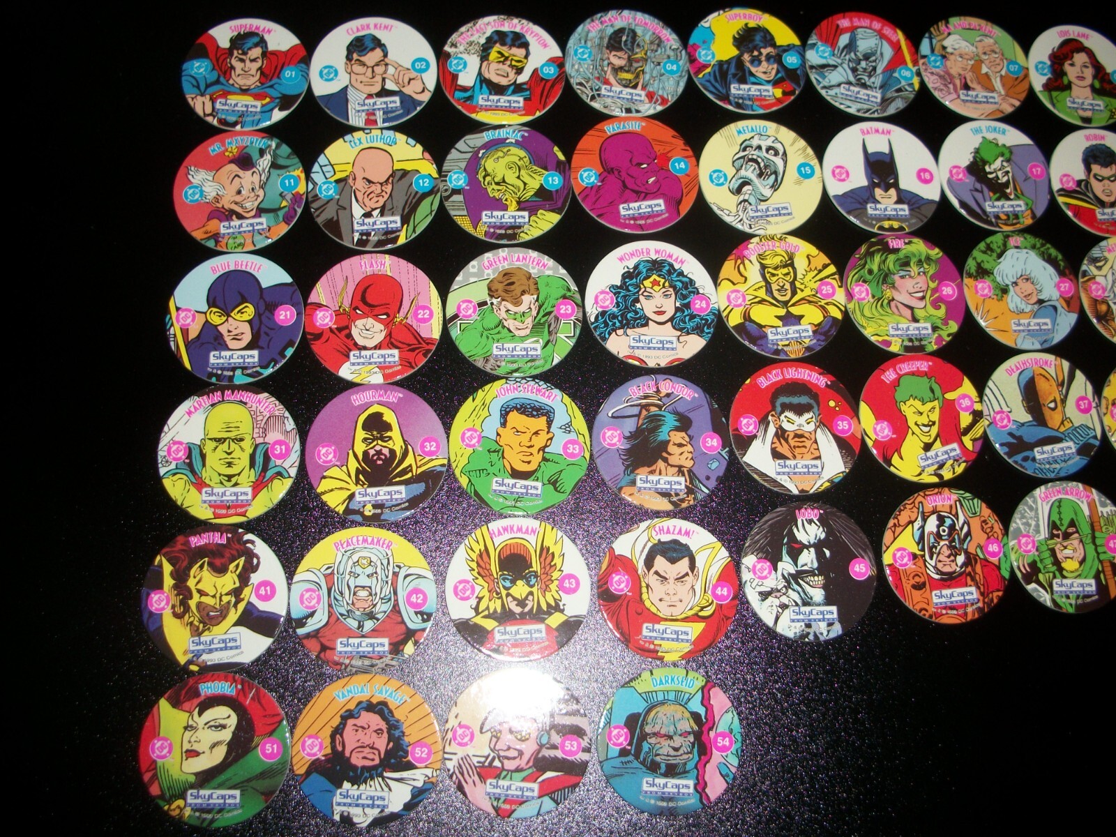 1993 Skybox SkyCaps DC Comics + Batman Complete Set 54 Pogs = 108 Milkcaps Lot