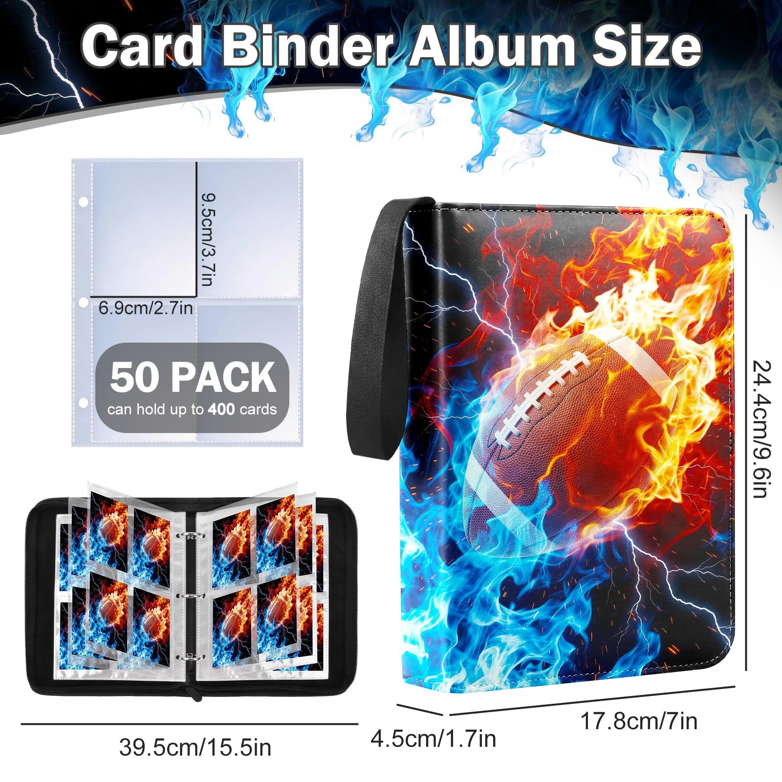 Football Card Binder 4 Pockets Sports Holds 400 400,