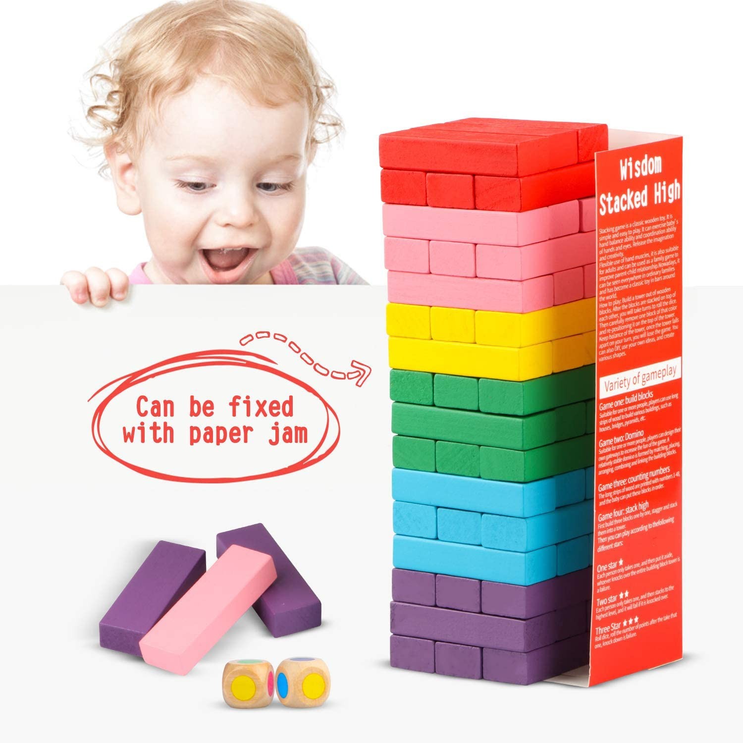 48pcs Wooden Stacking Blocks Game Colorful Balancing Toy Set