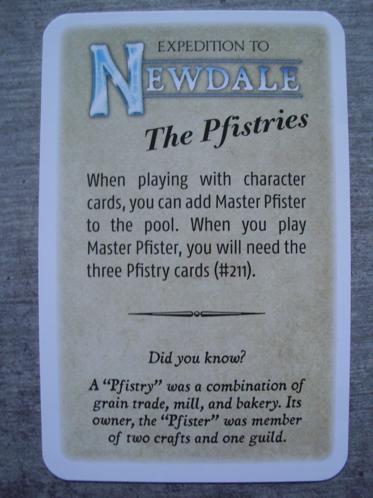 English-language mini expansion “The Pfistries” for “Expedition to Newdale”