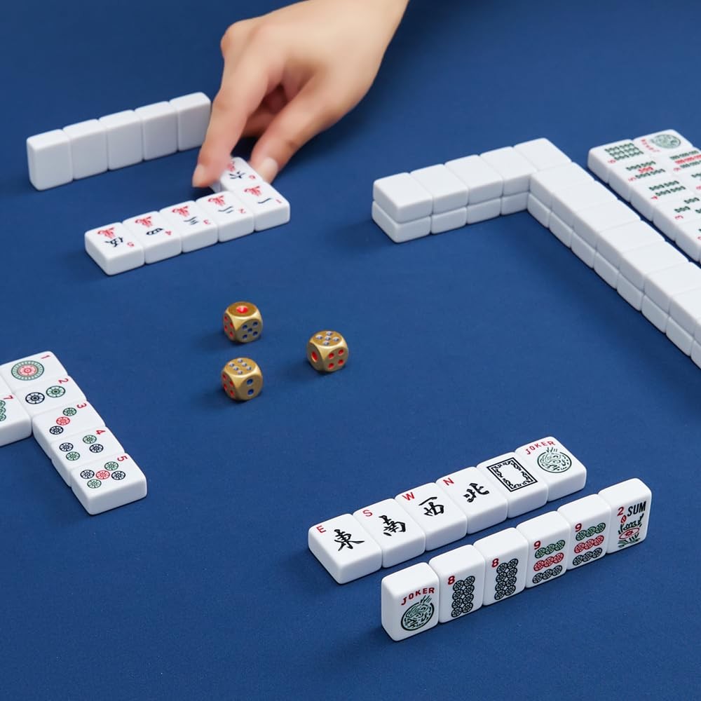American Mahjong Tiles,166 Quality Ivory Tiles with 3 Golden Dices & Rules In…