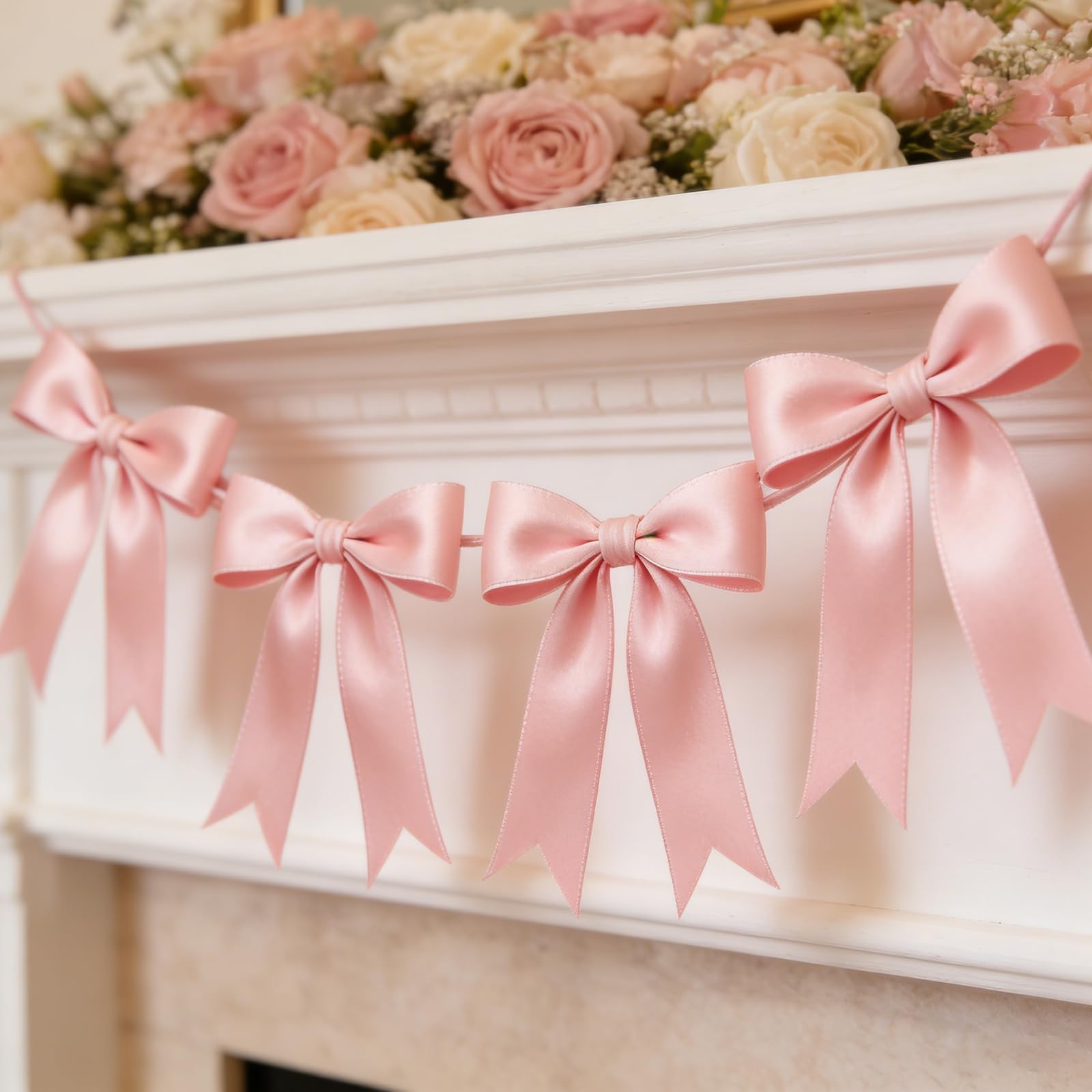 1 String Pink Bow Garland Banner 6.7ft/2m long, 9.4×6.7 inches,