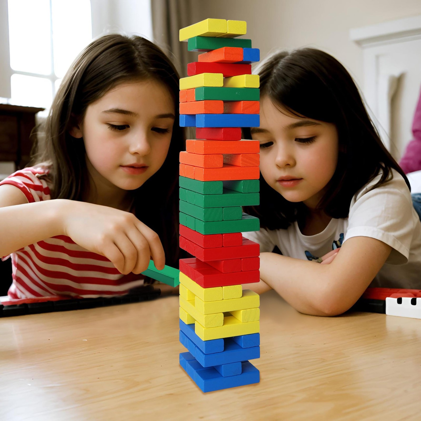 Wooden Blocks Stacking Game with Storage Box, 60PCS Toppling Colorful Tower B…