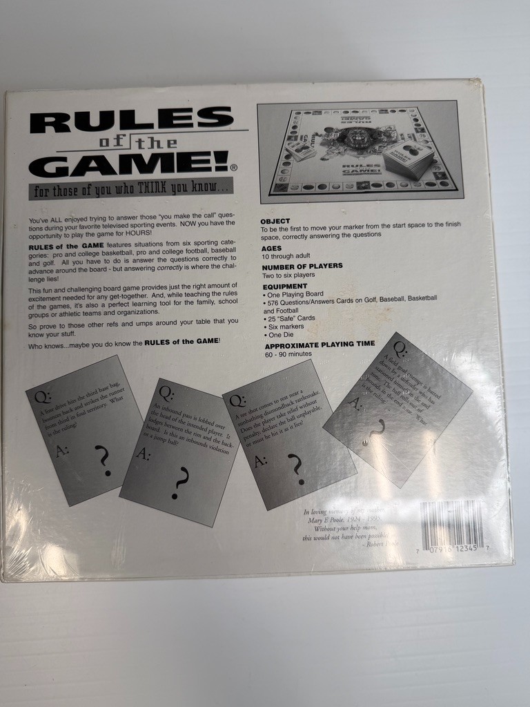 Vintage Rules Of The Game Board Sport Play Collect School Work Party Made USA Ni