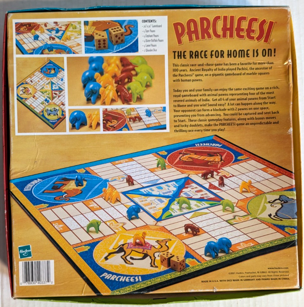 2001 Milton Bradley Parcheesi Classic Game of India Board Game 99% Complete