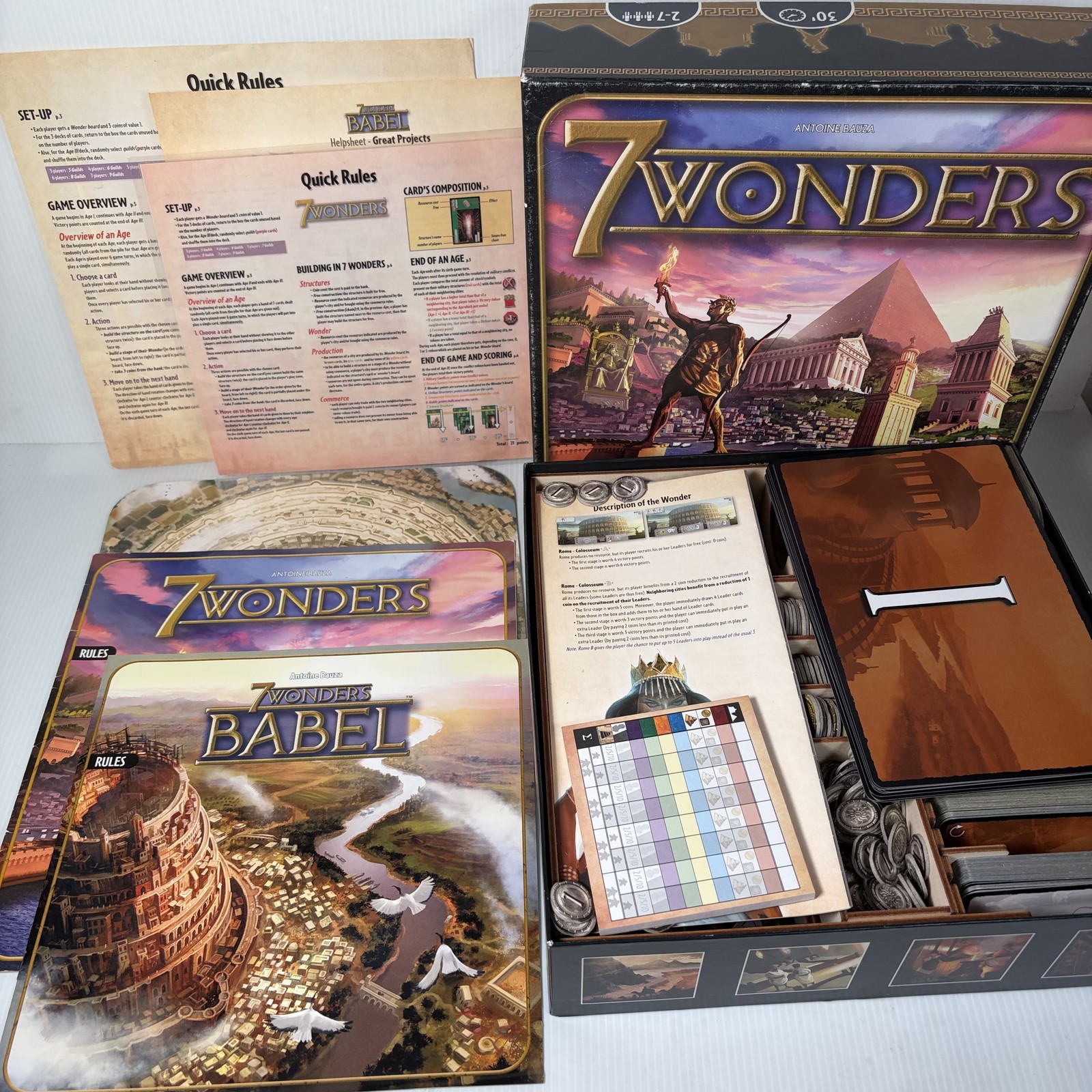 7 Wonders Board Game w/ Babel, Leaders & Cities Expansions Complete (1 Box)