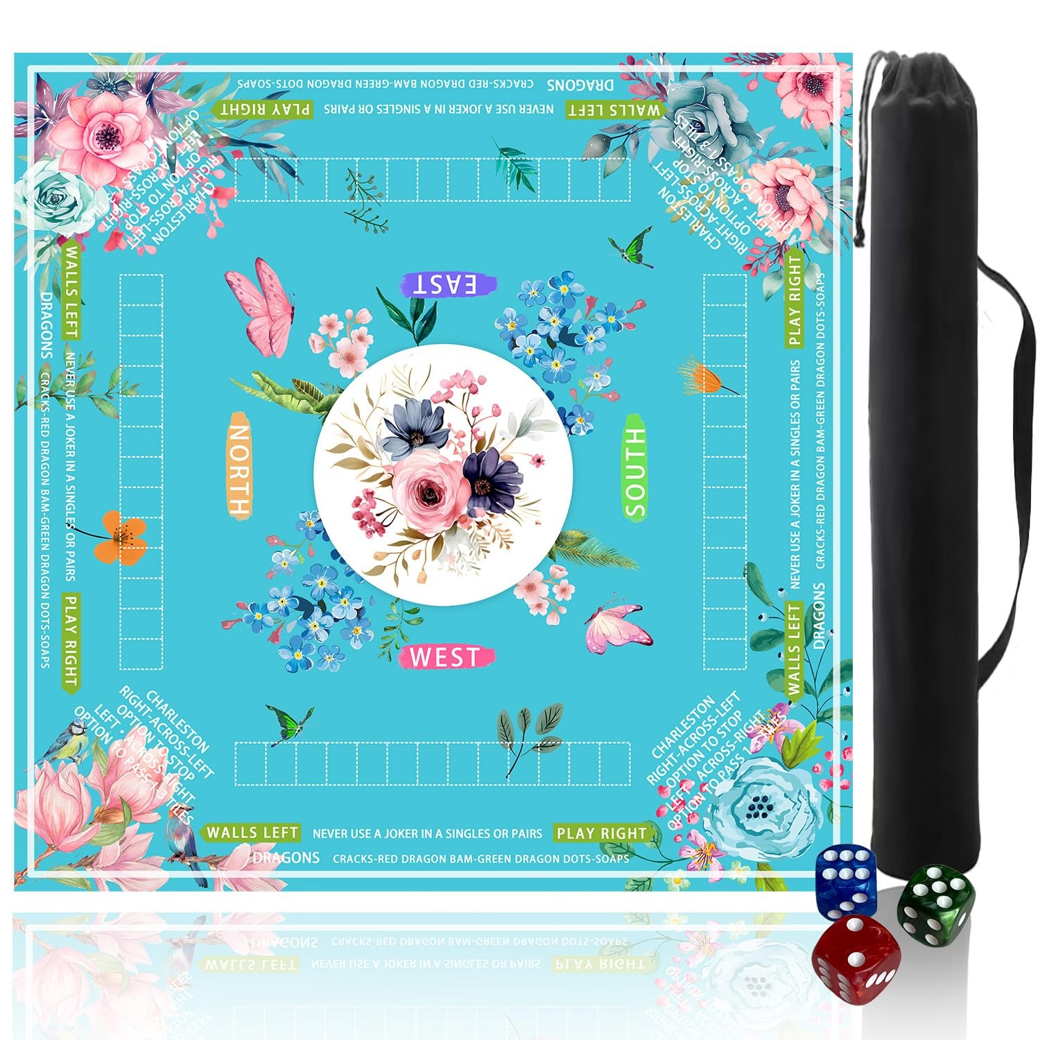American Mahjong Table Mat 31.5 Inch Light Blue Drawstring Bag Included