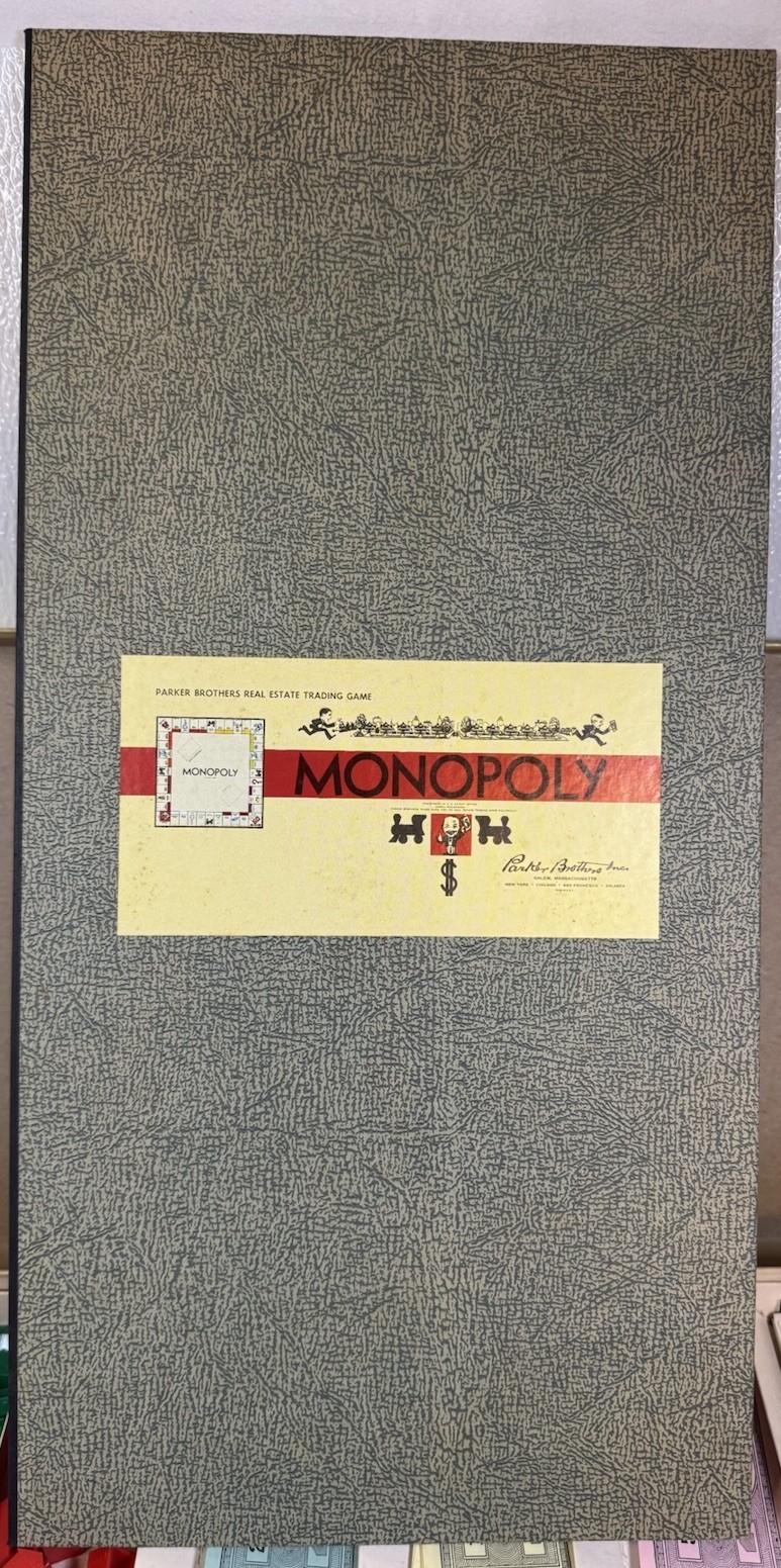Vintage 1954 Monopoly Game Yellow Box Wooden Tokens Incomplete. See Description.